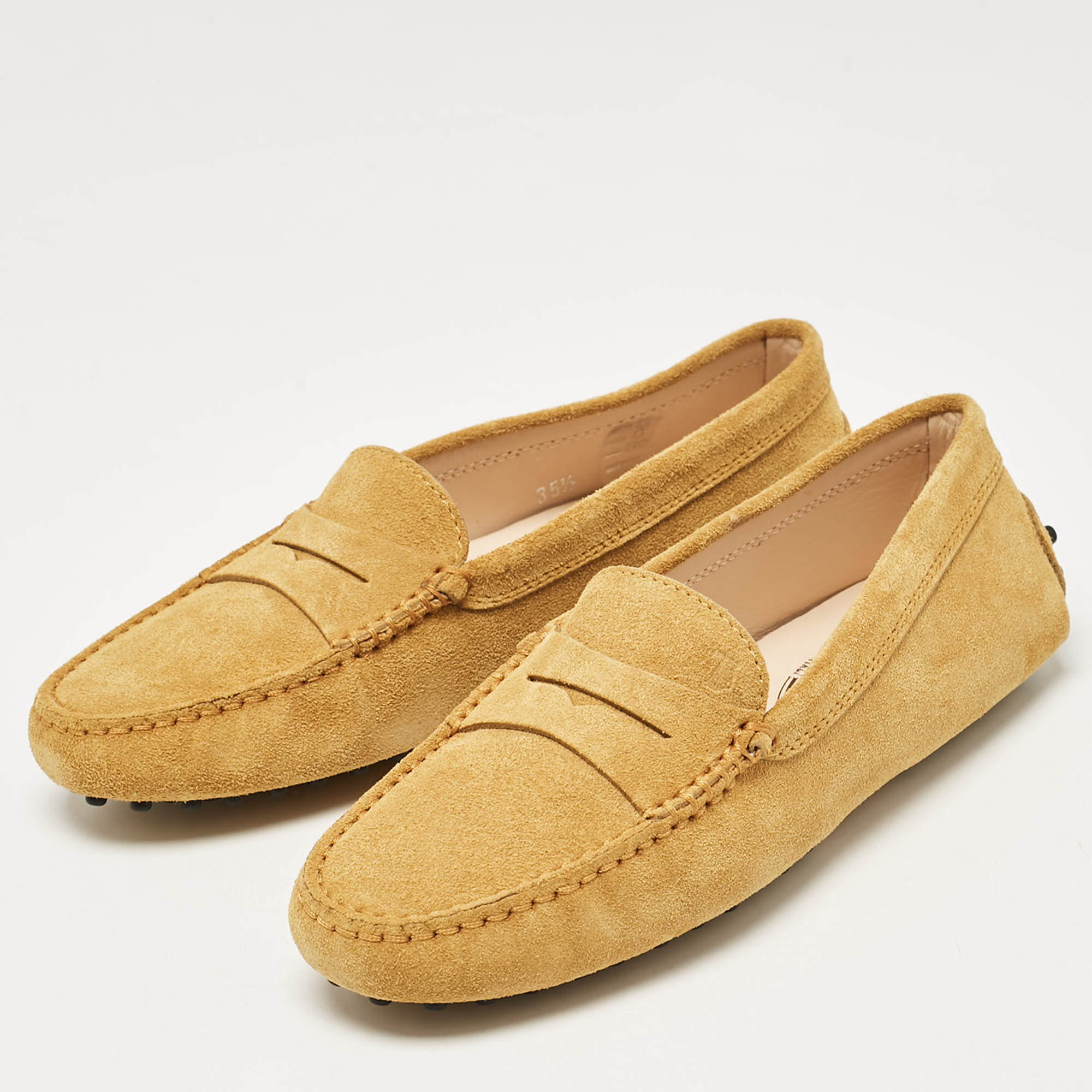 Tod's Yellow Suede Gommino Slip On Loafers Size 35.5