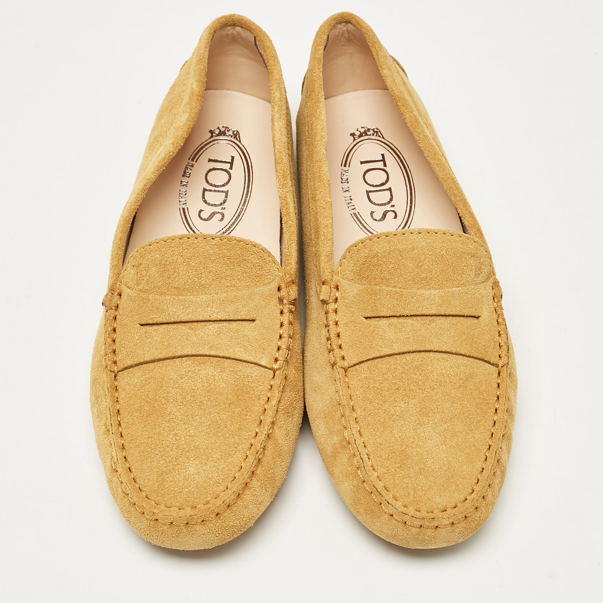 Tod's Yellow Suede Gommino Slip On Loafers Size 35.5