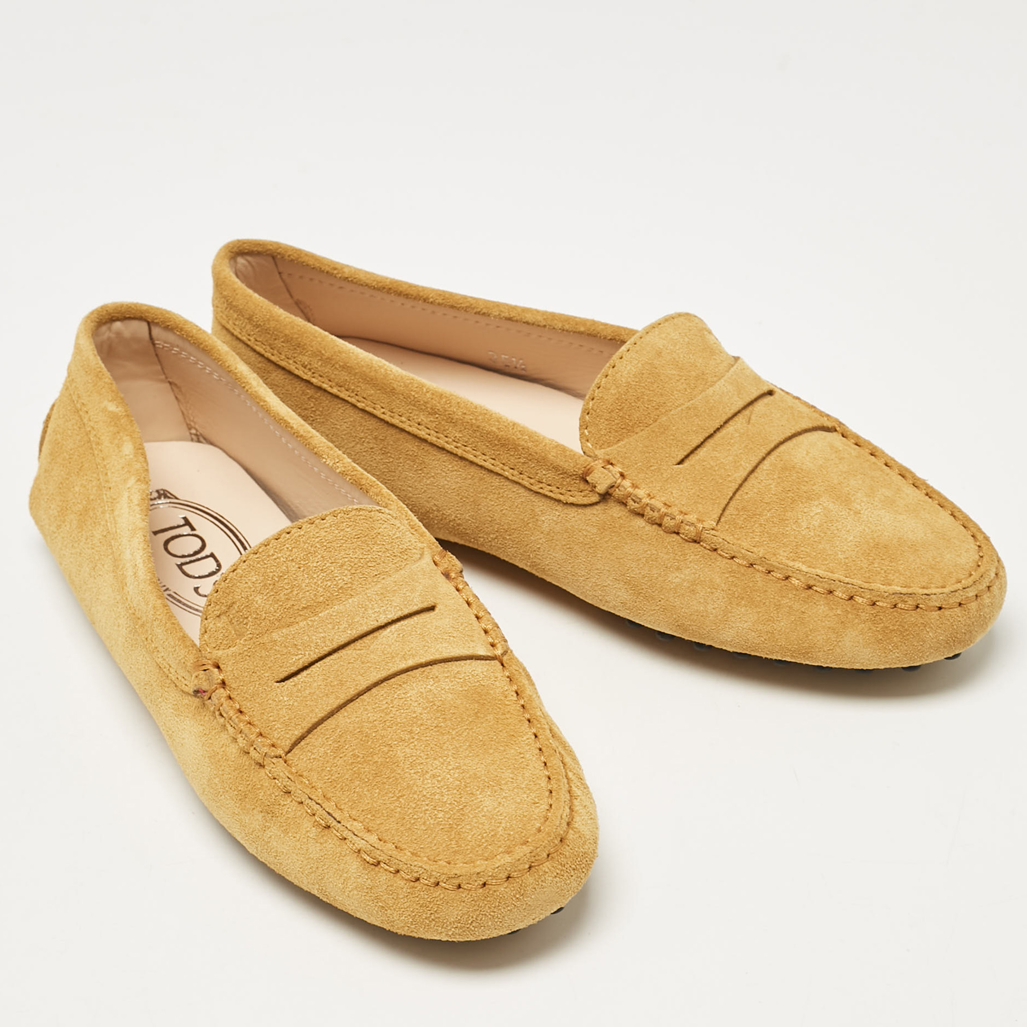 Tod's Yellow Suede Gommino Slip On Loafers Size 35.5