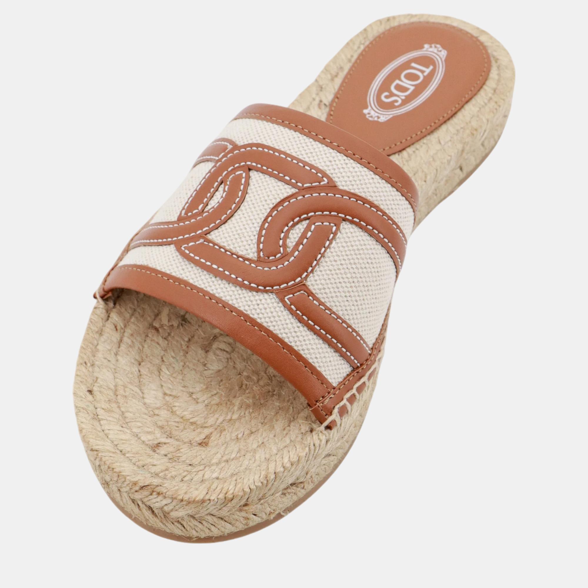 Tod'S Beige Straw Sandals EU 40