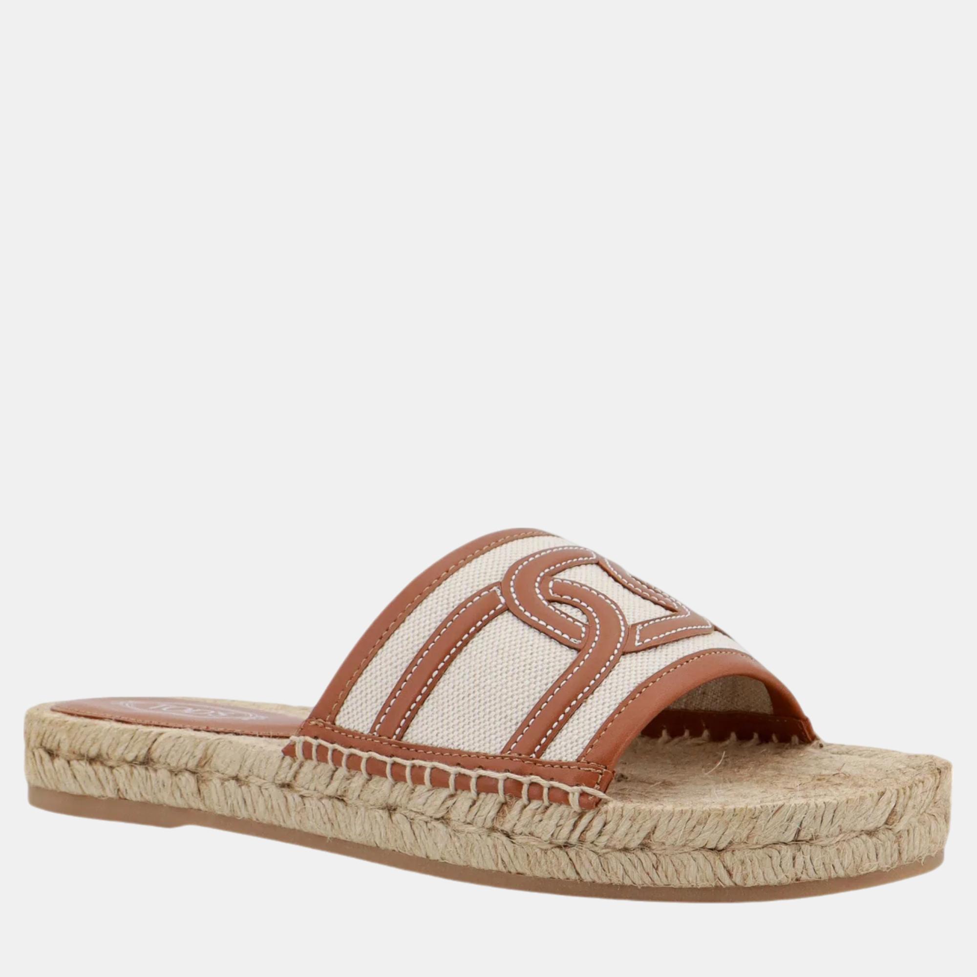 Tod'S Beige Straw Sandals EU 40