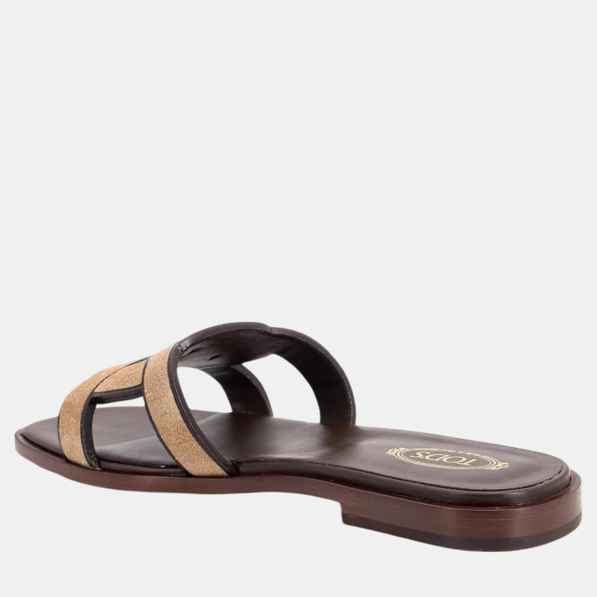 Tod'S Beige Leather And Suede Sandals EU 35