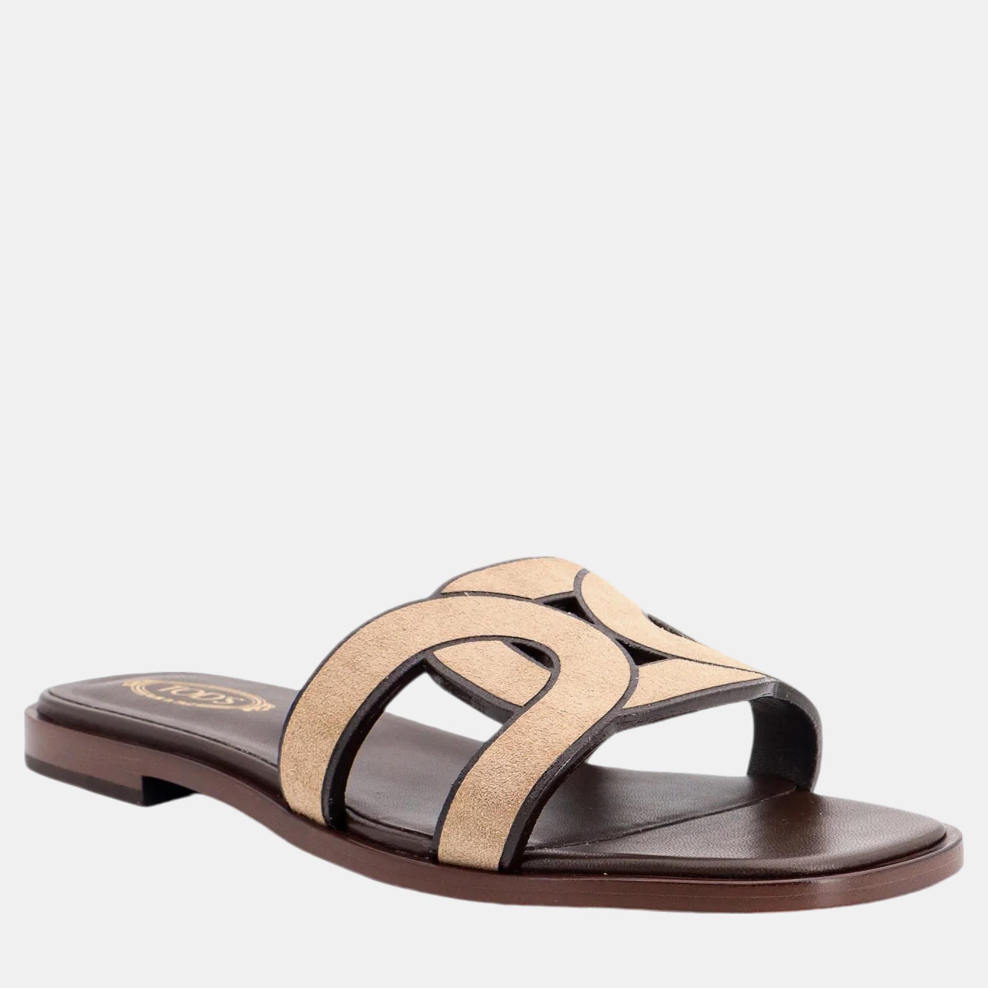 Tod'S Beige Leather And Suede Sandals EU 35