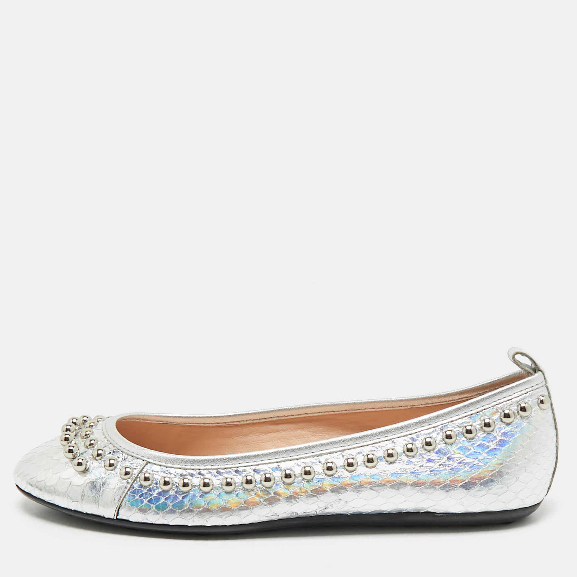 Tod's Silver Python Embossed Leather Studded Ballet Flats Size 35.5 - Tod's - Modalova