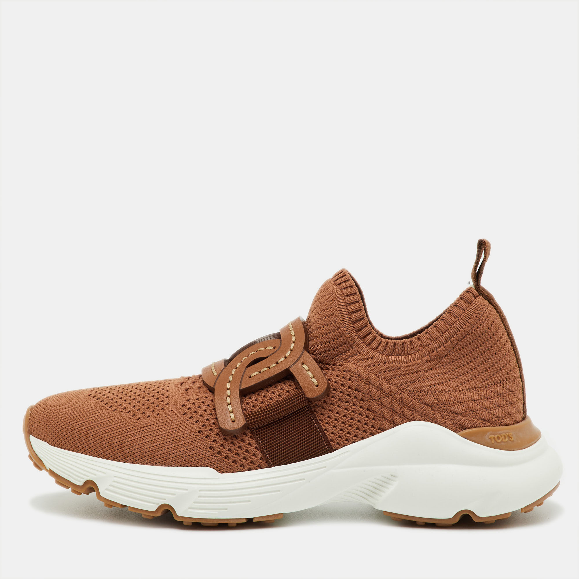 Tod's Brown Knit Fabric Chain Detail Kate Slip On Sneakers Size 
Tod's Brown Knit Fabric Chain Detail Kate Slip On Sneakers Size