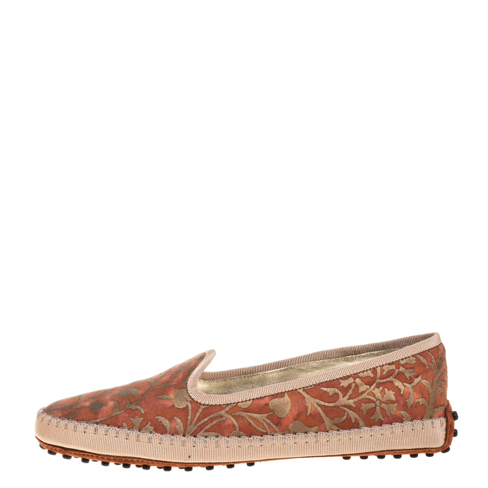 

Tod's Orange Floral Printed Canvas Gommino Smoking Slippers Size