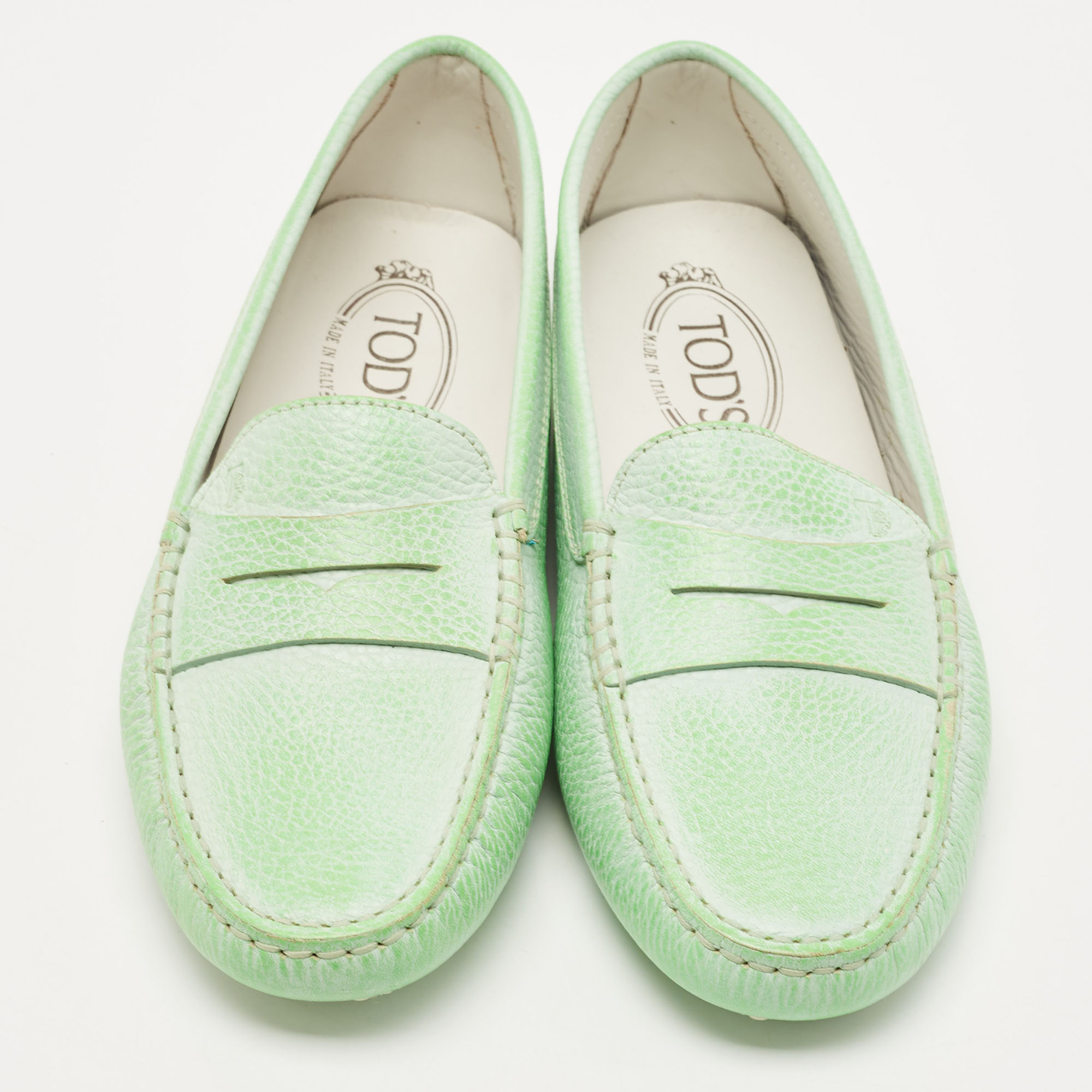 Tod's Green Leather Penny Slip On Loafers Size 37.5