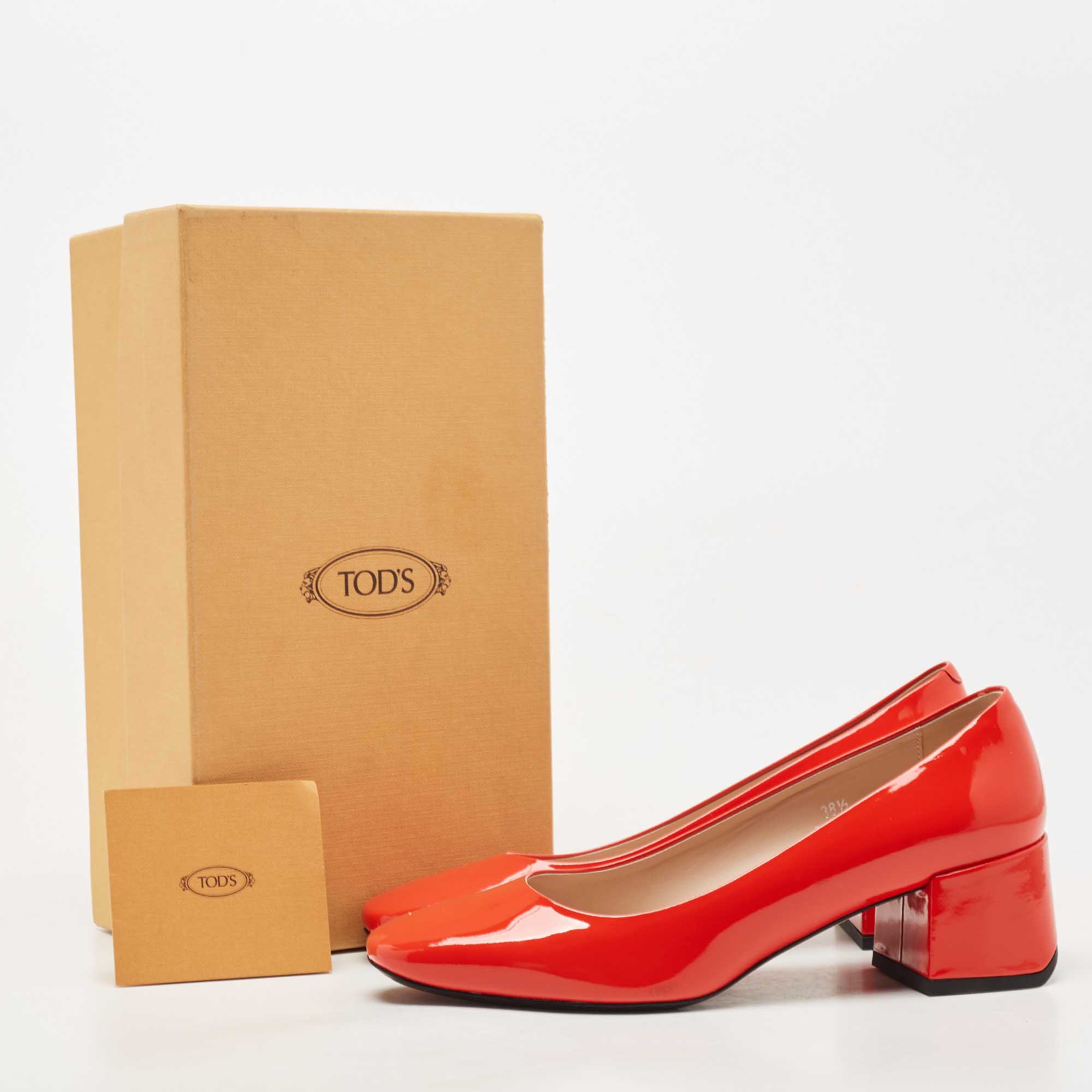 Tod's Red Patent Leather Block Heel Pumps Size 38.5