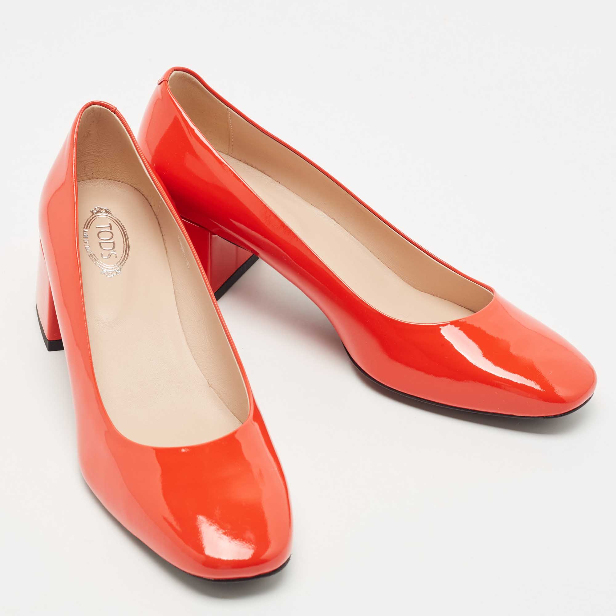 Tod's Red Patent Leather Block Heel Pumps Size 38.5