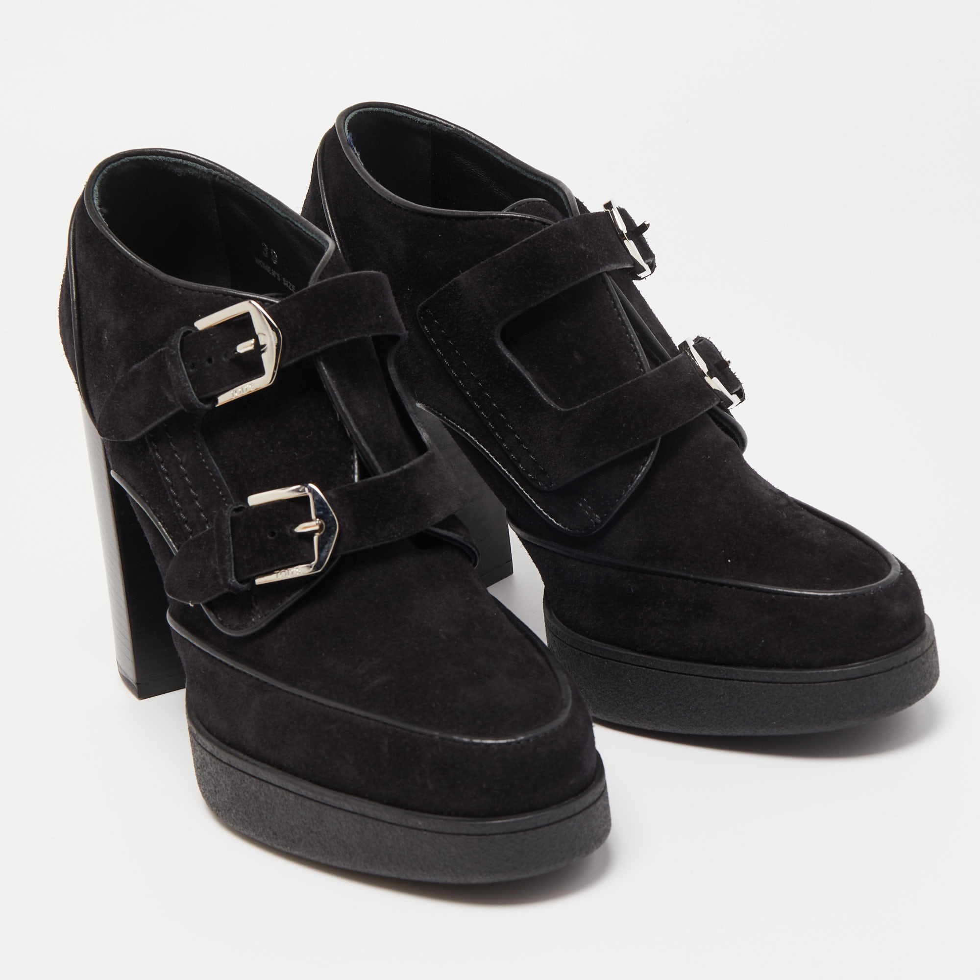 Tod's Black Suede Buckle Details Ankle Booties Size 39