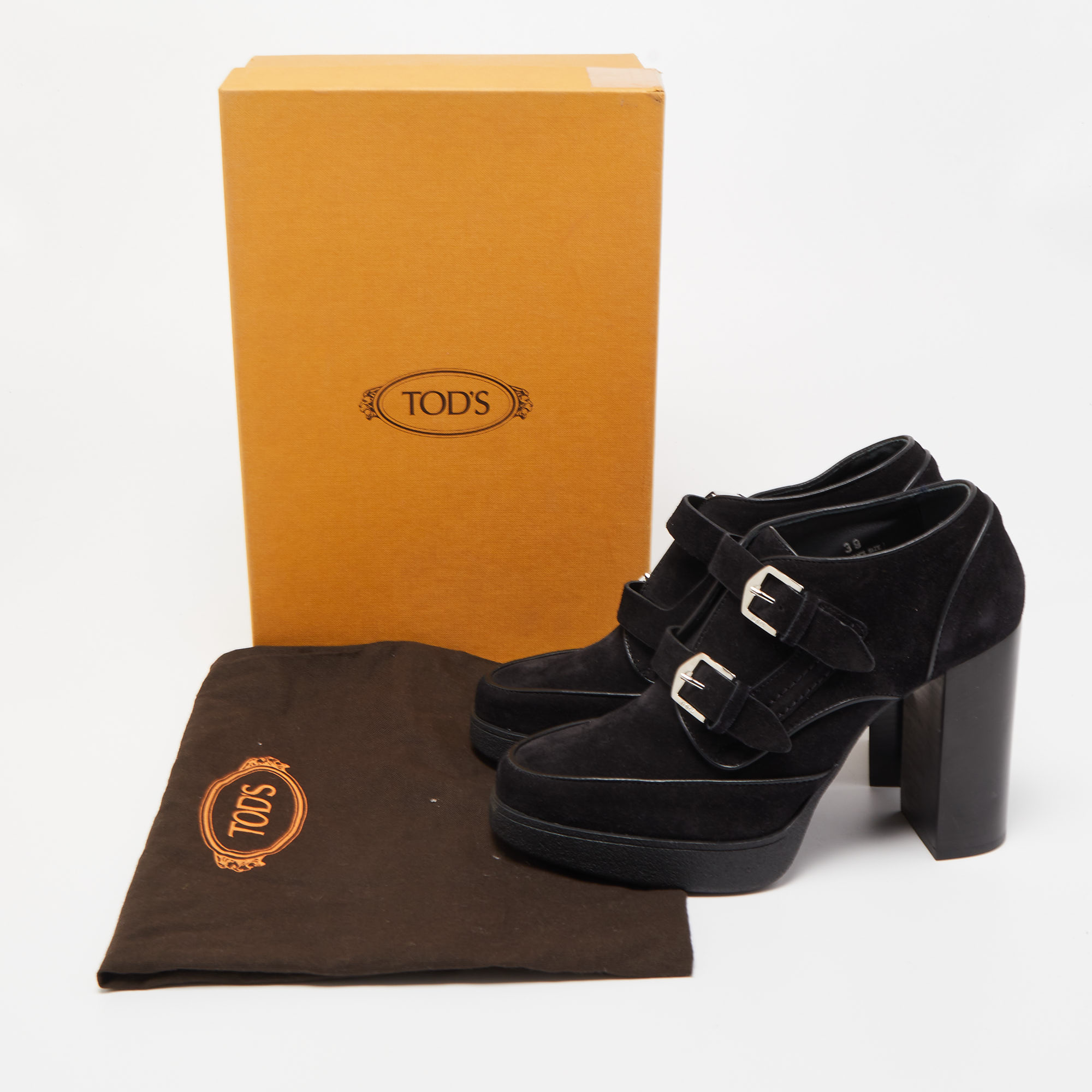 Tod's Black Suede Buckle Details Ankle Booties Size 39