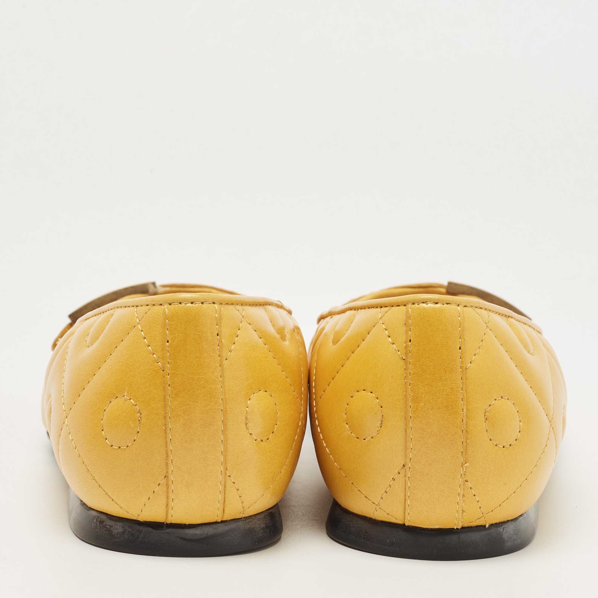 Tod's Yellow Quilted Leather T Ballet Flats Size 36.5