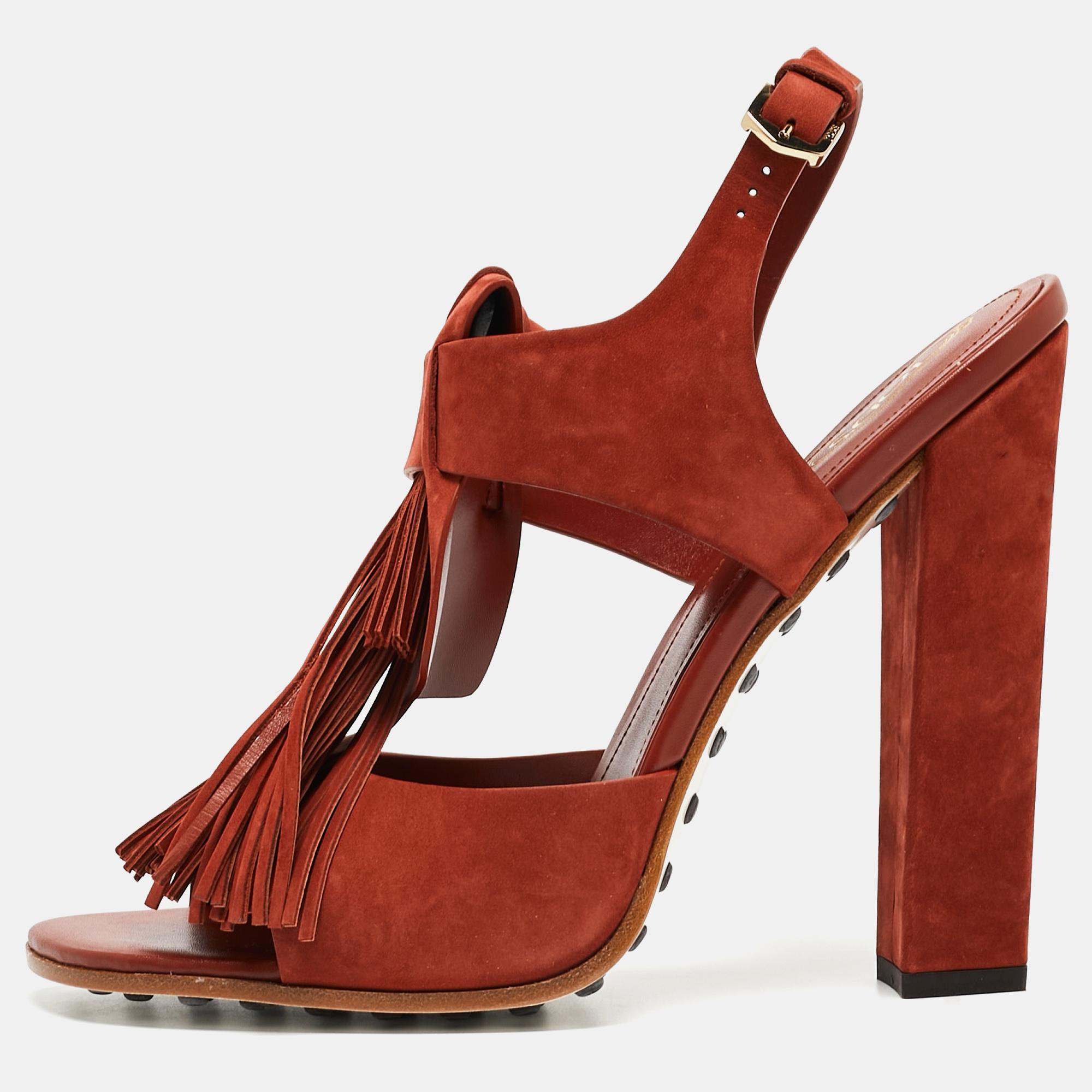 Tod's Maroon Suede Fringe Ankle Strap Sandals Size 40