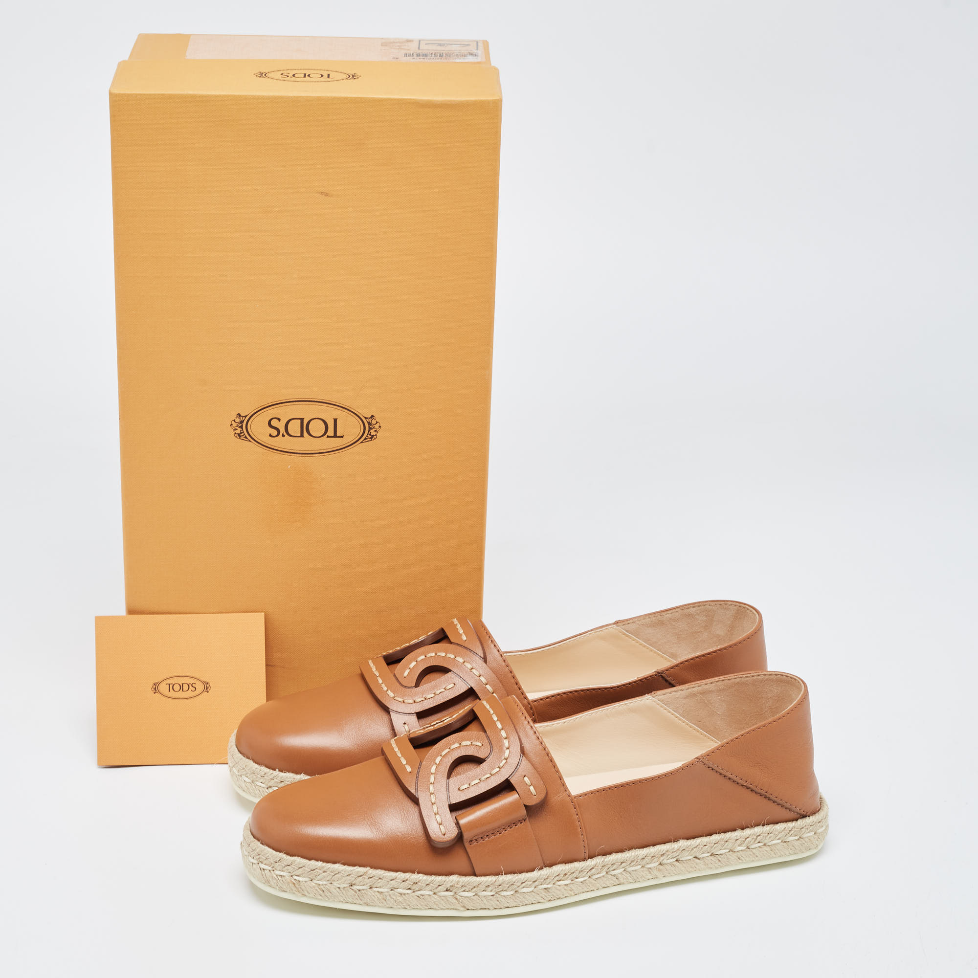 Tod's Brown Leather Chain Detail Espadrille Flats Size 40
