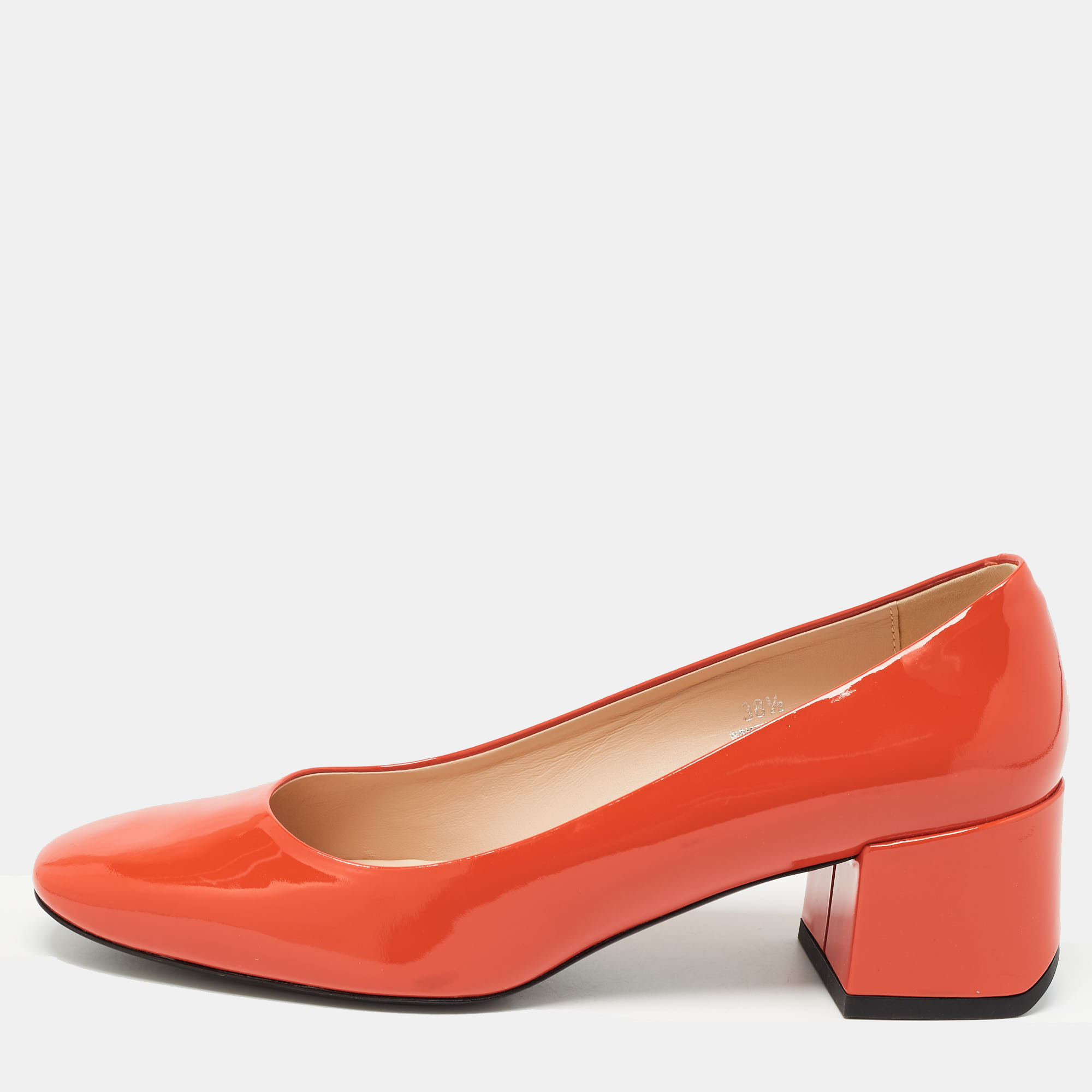 Tod's orange patent leather block heel pumps size 38.5