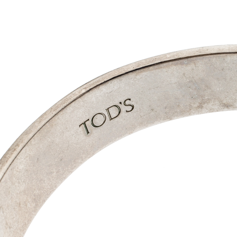 Tod's Mustard Leather Studded Silver Tone Narrow Cuff Bracelet