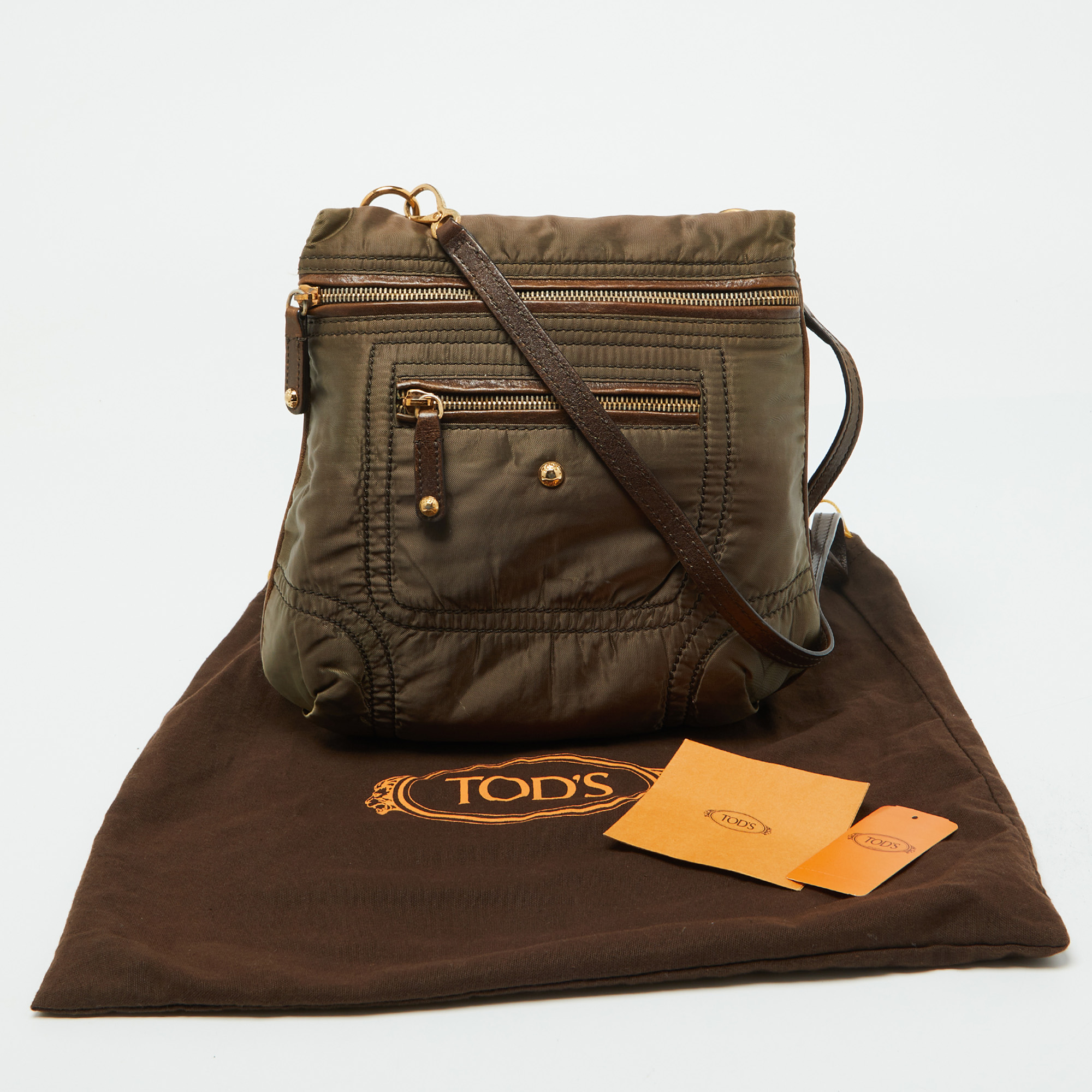 Tod's Brown Satin And Leather Crossbody Bag