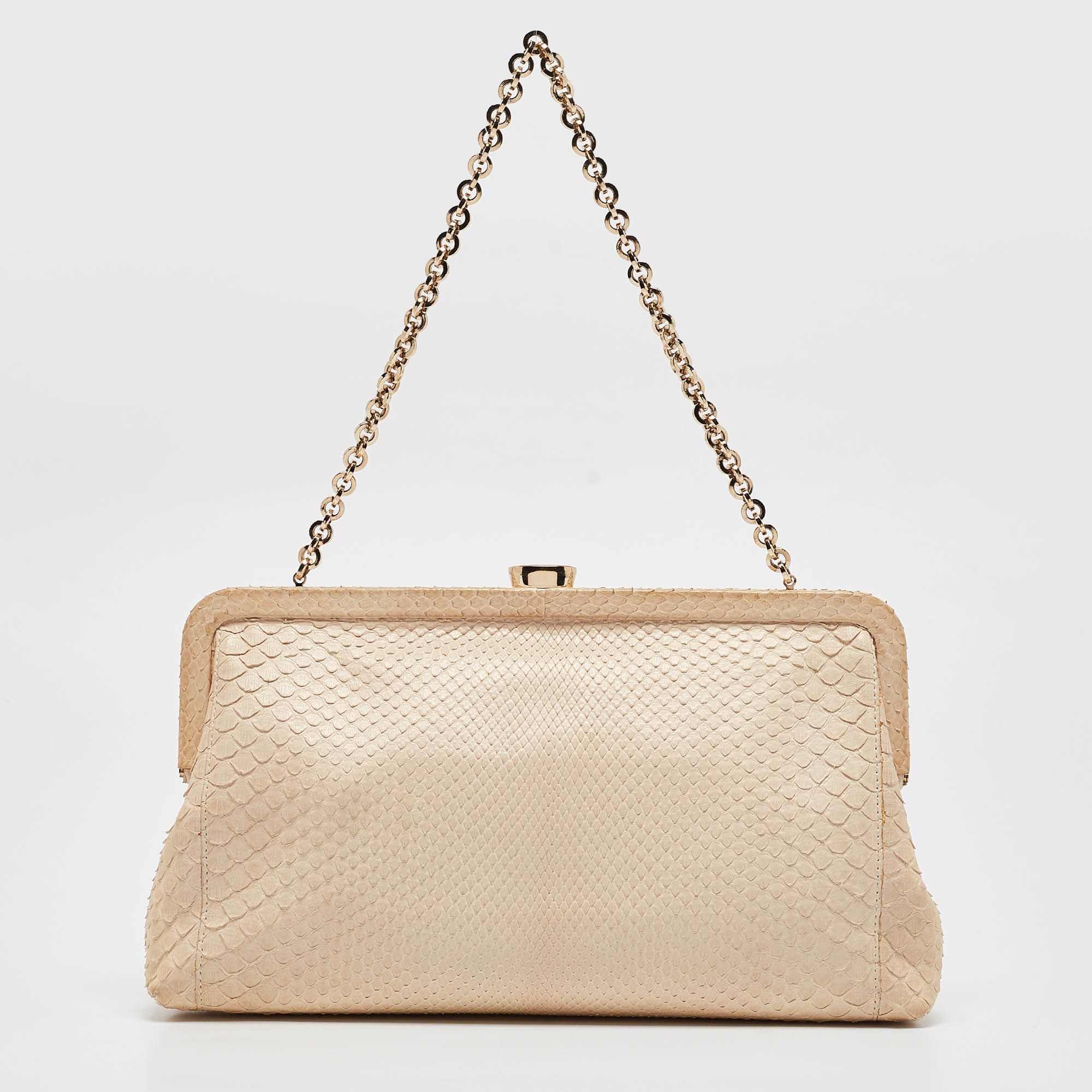 Tod's Light Beige Snake Triple Zip Chain Clutch