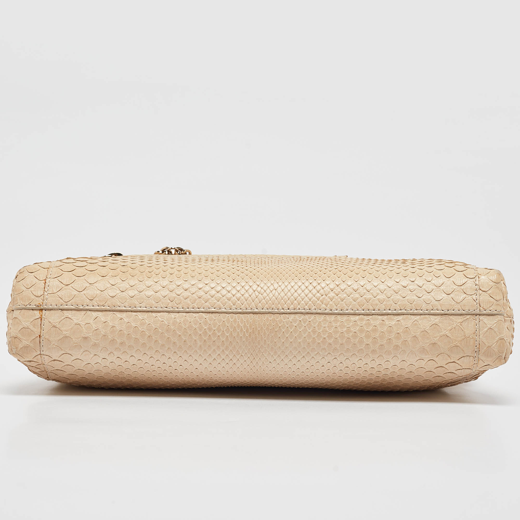 Tod's Light Beige Snake Triple Zip Chain Clutch