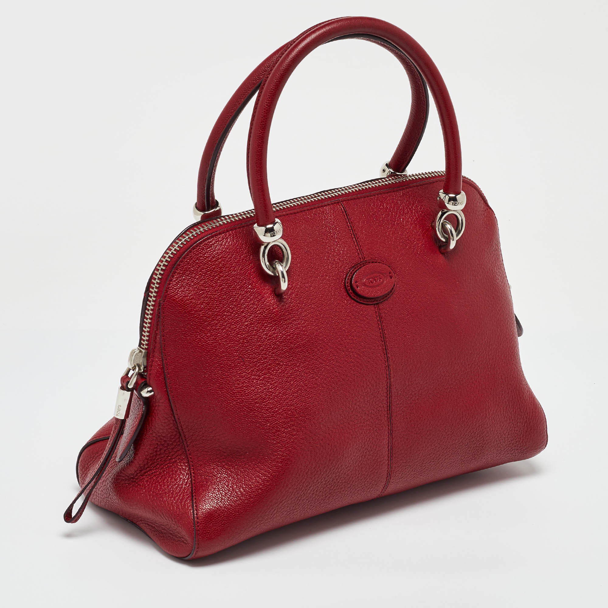 Tod's Red Leather Sella Bowler Bag