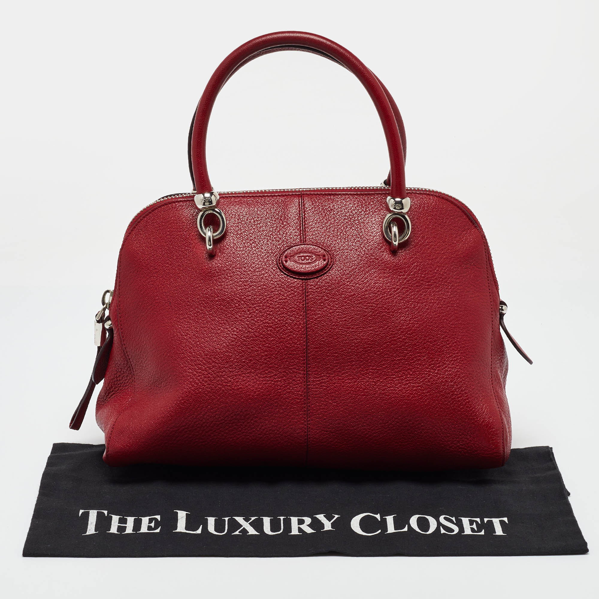 Tod's Red Leather Sella Bowler Bag