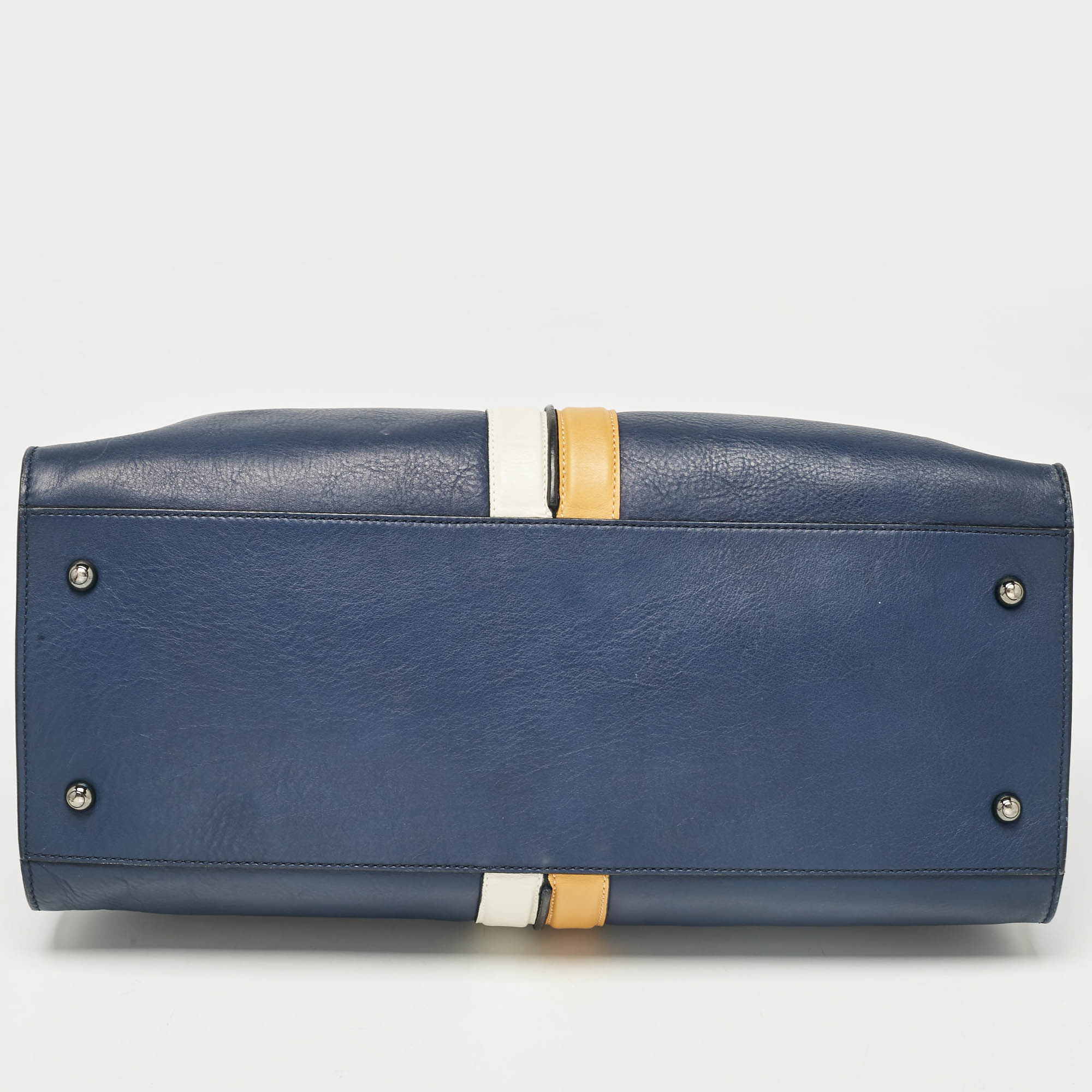 Tod's Navy Blue Leather Stripe Tote