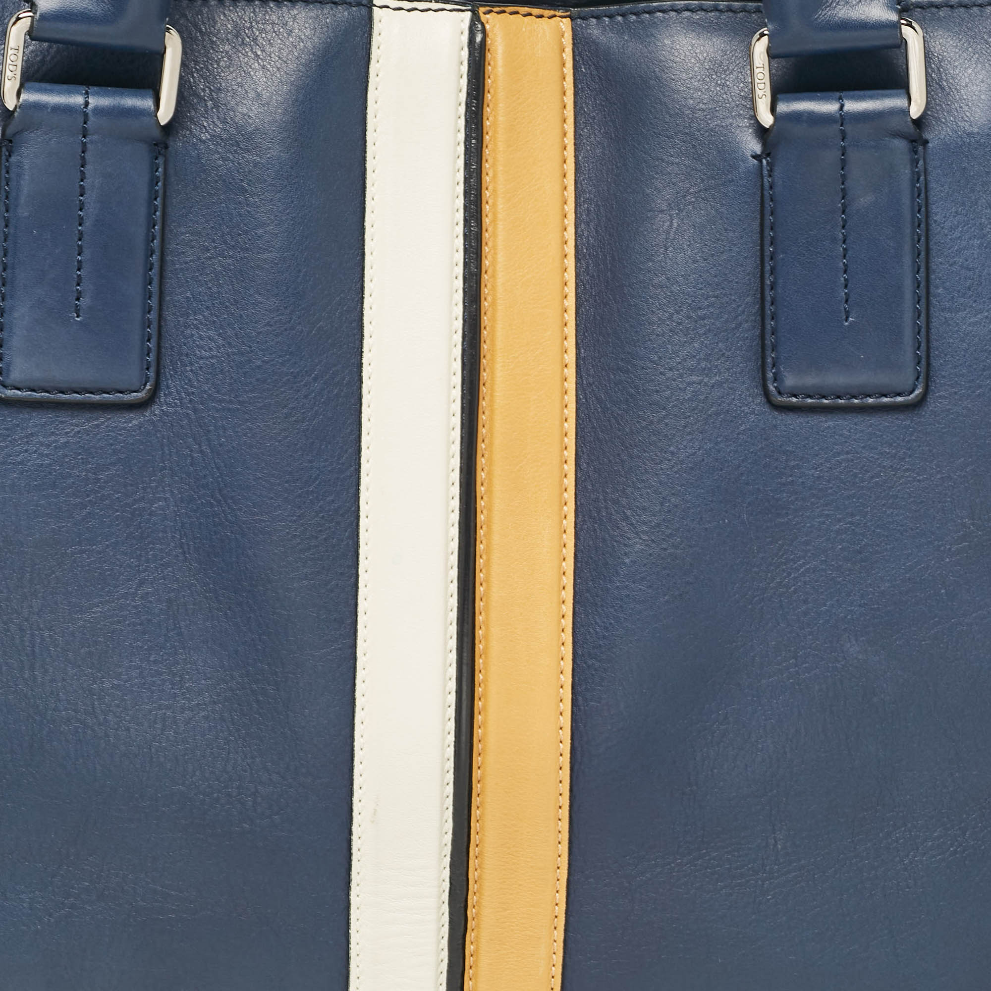 Tod's Navy Blue Leather Stripe Tote