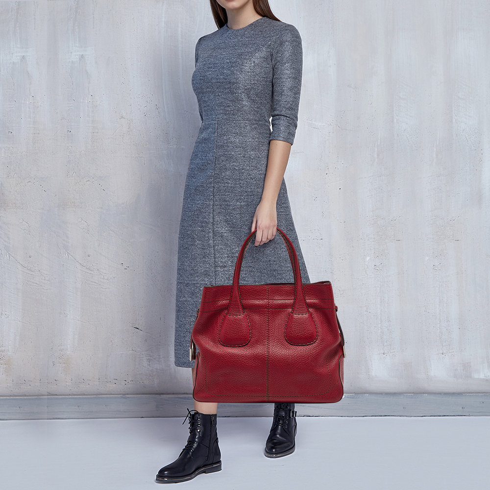 Tod's Red Leather Restyling D Bag Media Tote