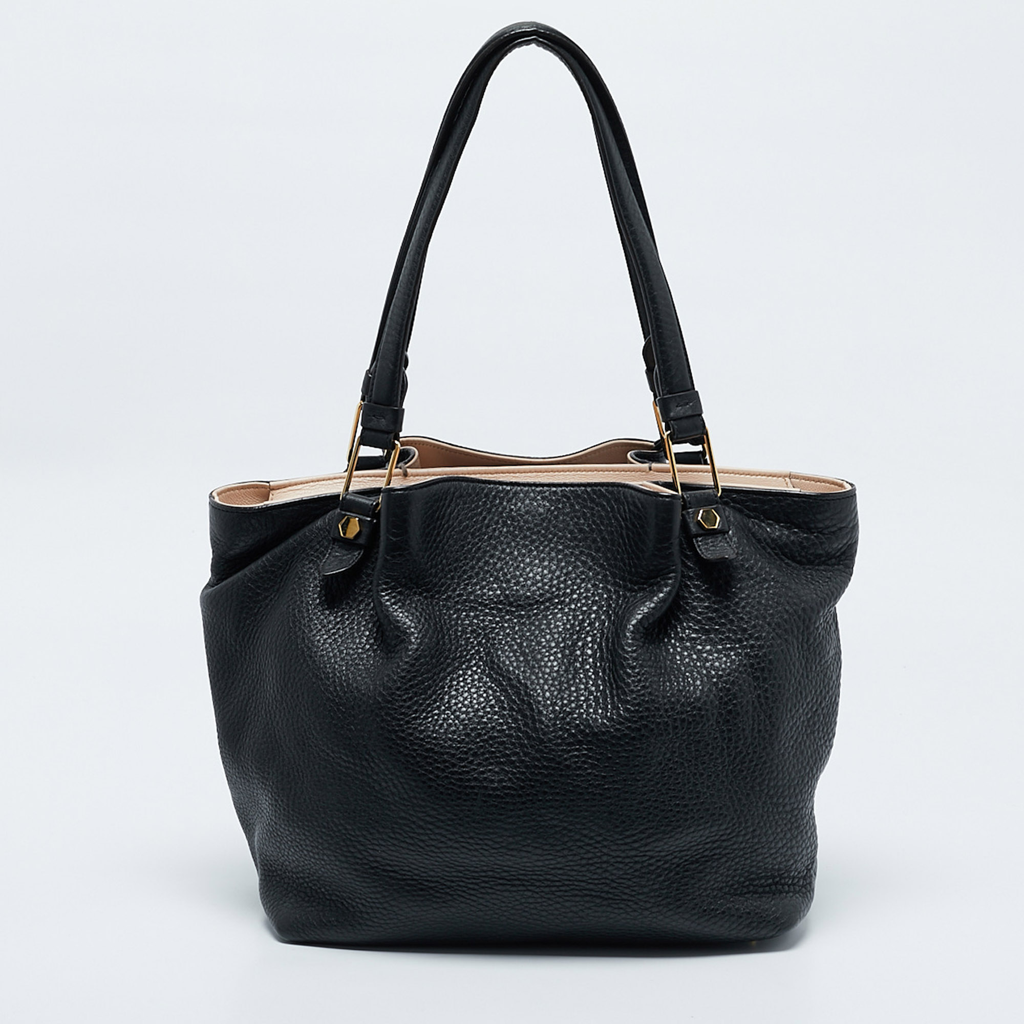 Tod's Black Pebbled Leather Flower Tote