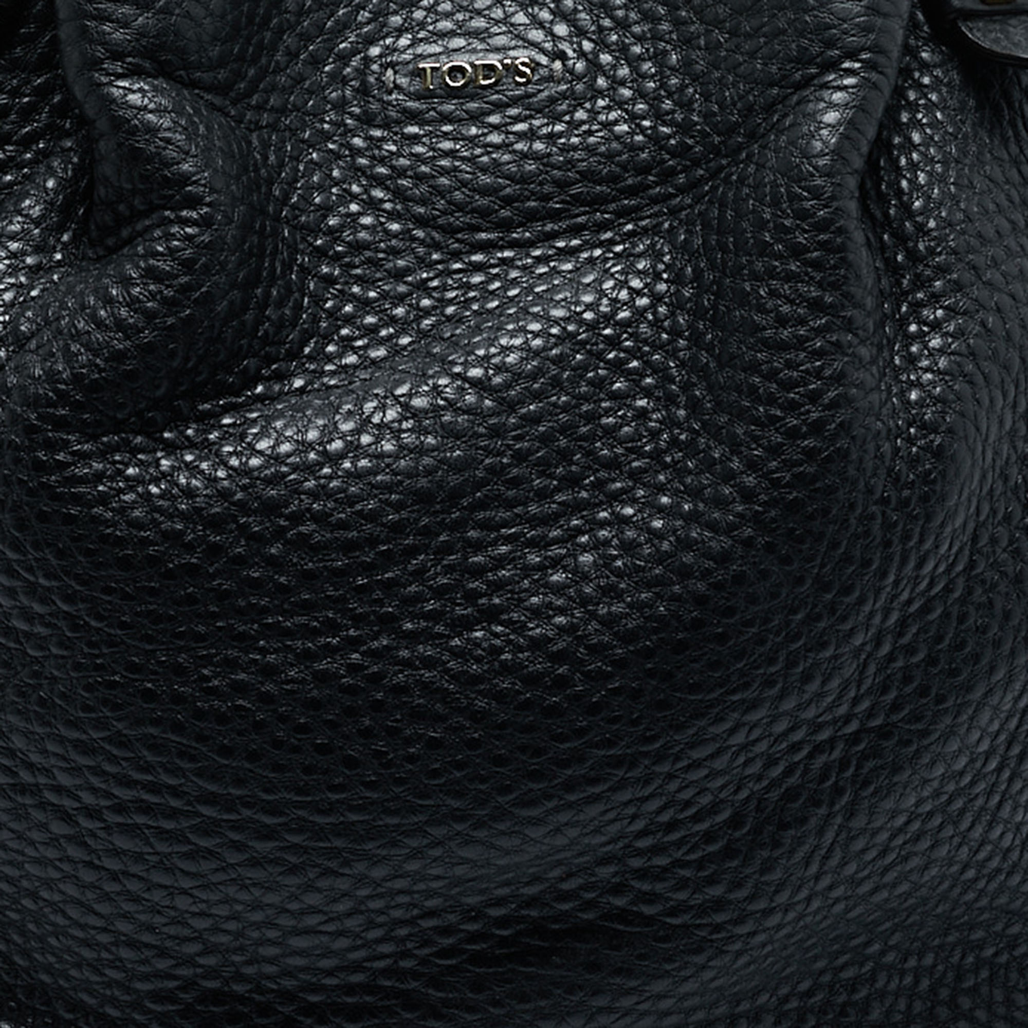 Tod's Black Pebbled Leather Flower Tote