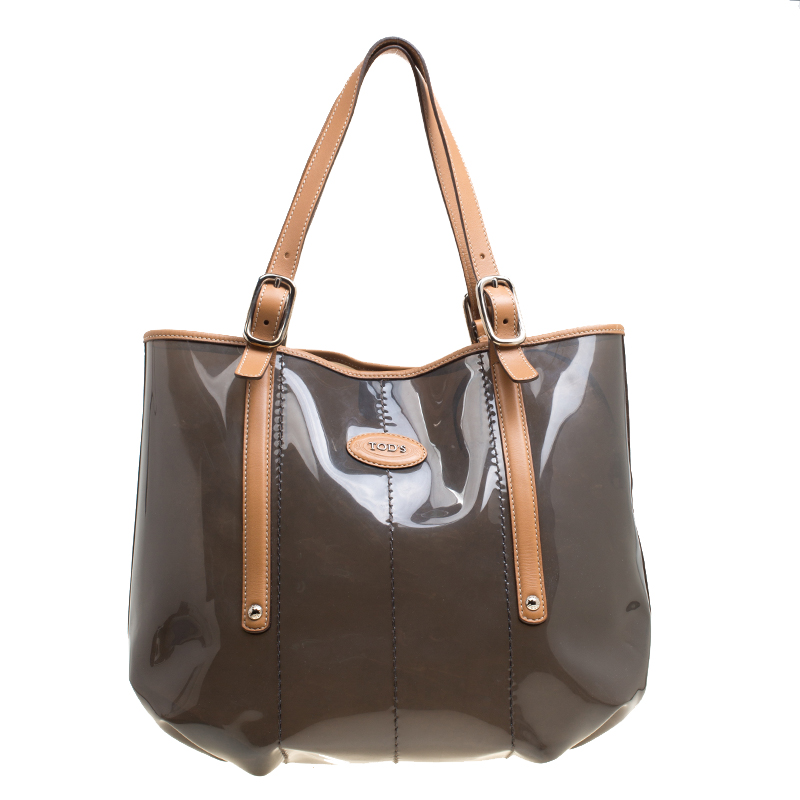 Tod's black/brown pvc and leather tote