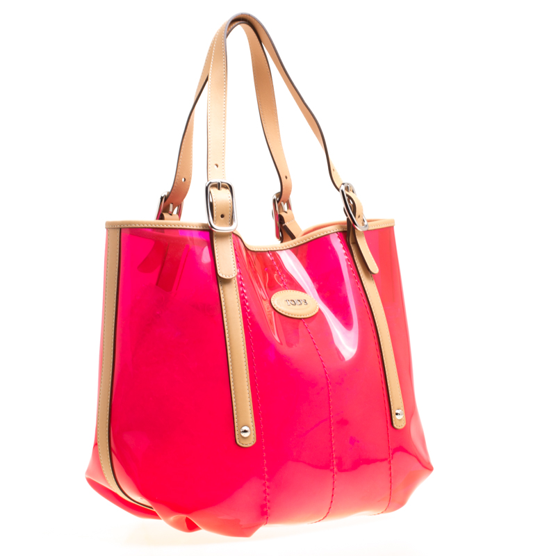 Tod's Red/Beige PVC And Leather Tote
