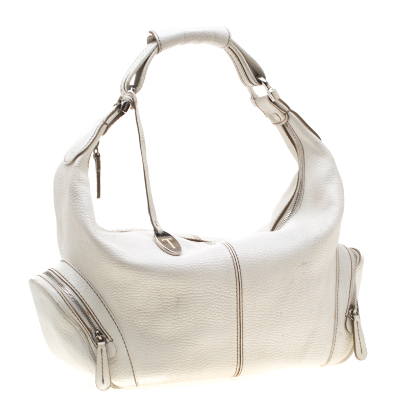 Tod's White Leather Charlotte Hobo