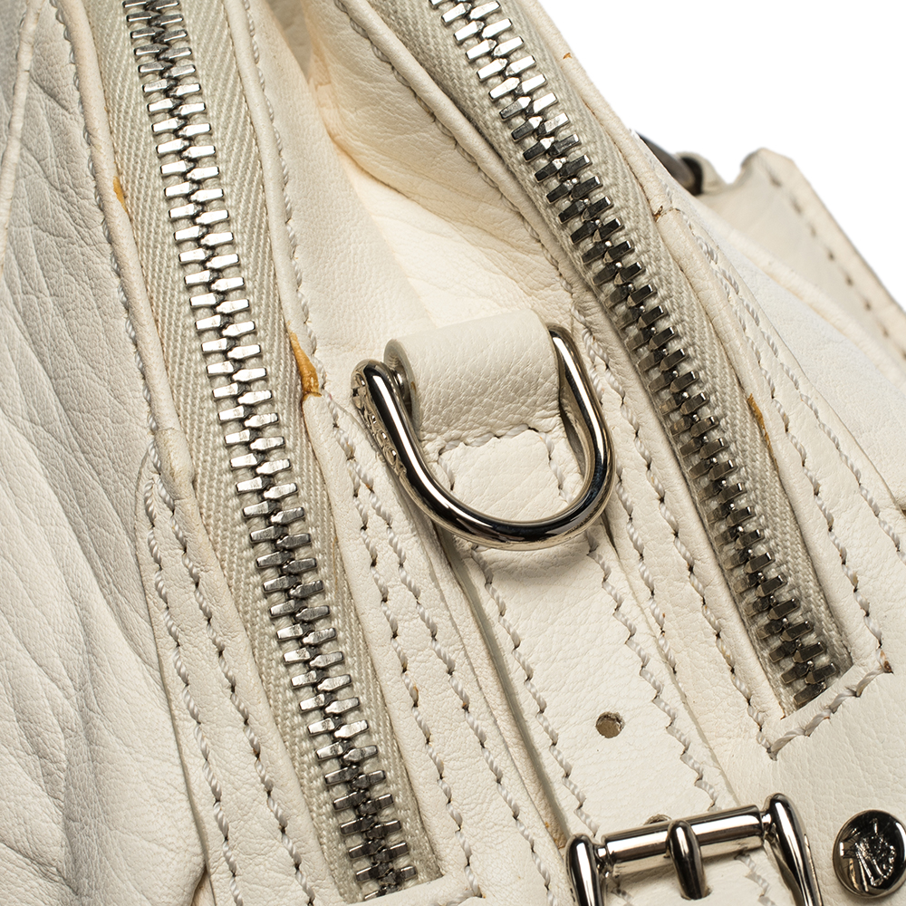 Tod's White Leather Double Zip Satchel