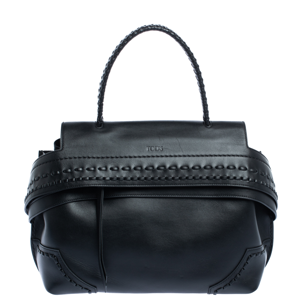 Image of Tod's Black Leather Wave Top Handle Bag