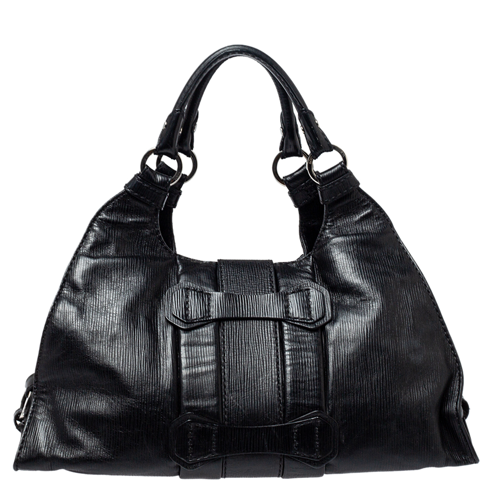 Tod's Black Leather Studded Lock Flap Shoulder Bag