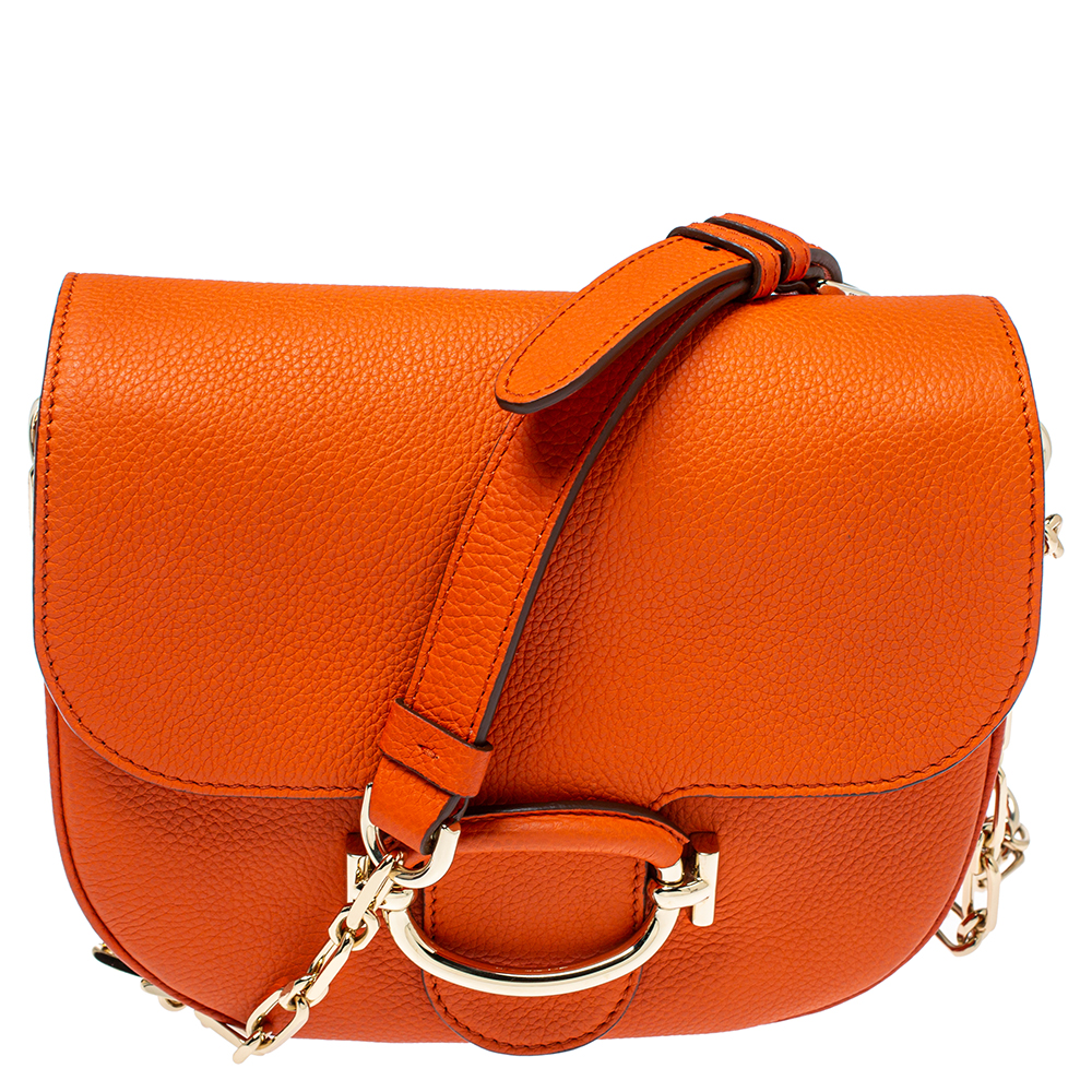 Tod's Orange Leather TT Ring Flap Crossbody Bag