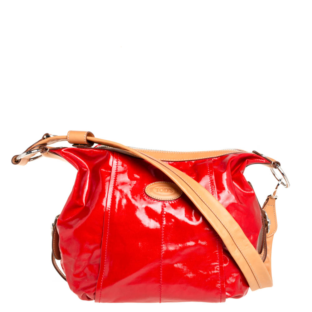 Tod's Red/Beige Coated Canvas and Leather G Line Easy Shoulder Bag