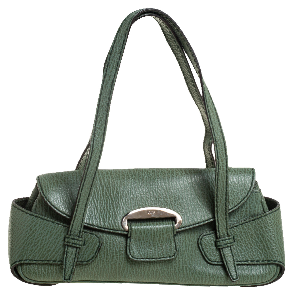 Tod's Green Textured Leather Baguette