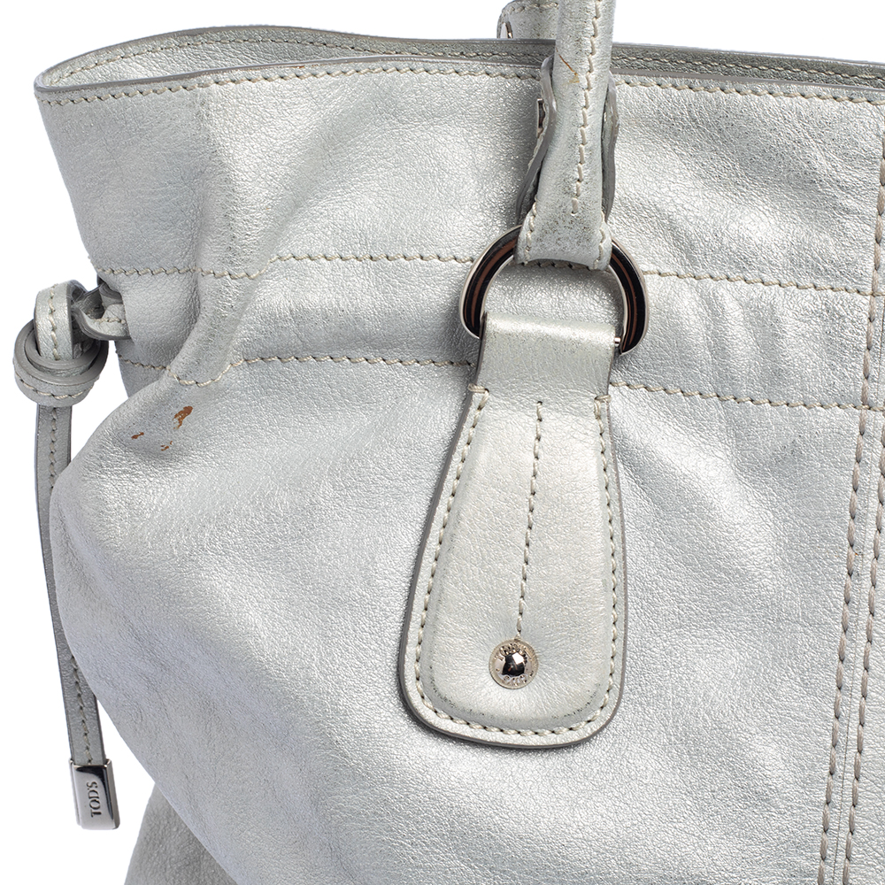 Tod's Silver Leather Restyling D Bag Media Tote