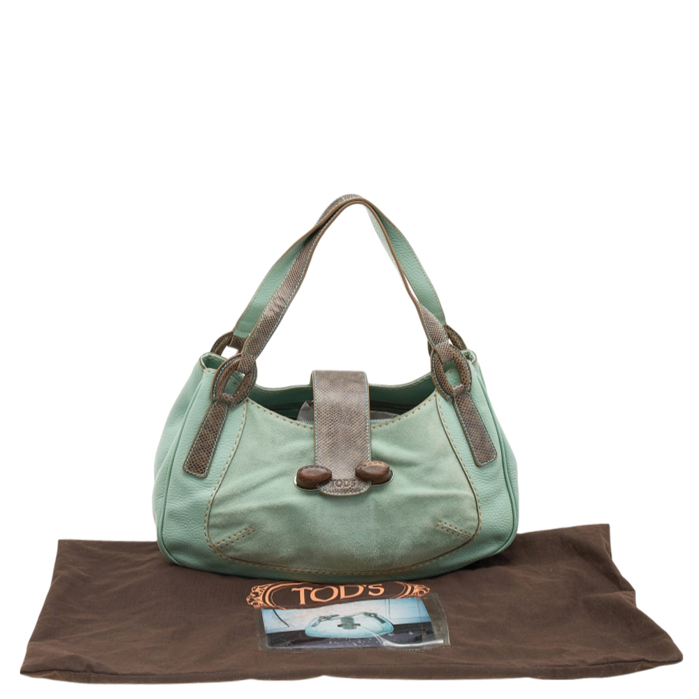 Tod's Green/Grey Suede And Lizard Hobo