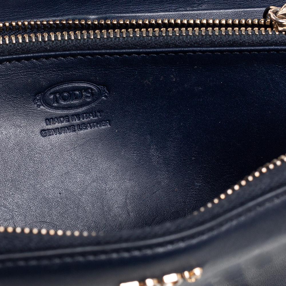Tod's Navy Blue Leather Gommini Zip Around Continental Wallet