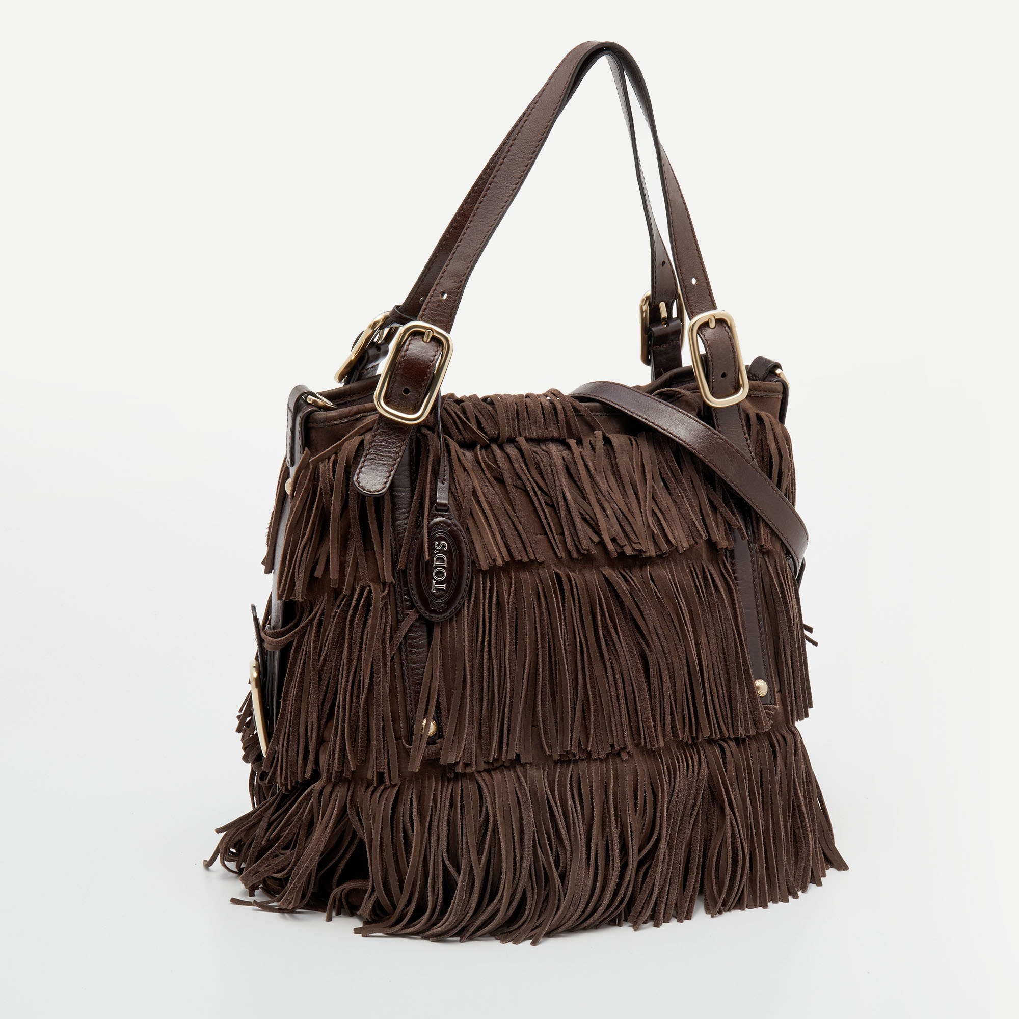 Tod's Brown Suede And Leather G-Line Frange Media Tote