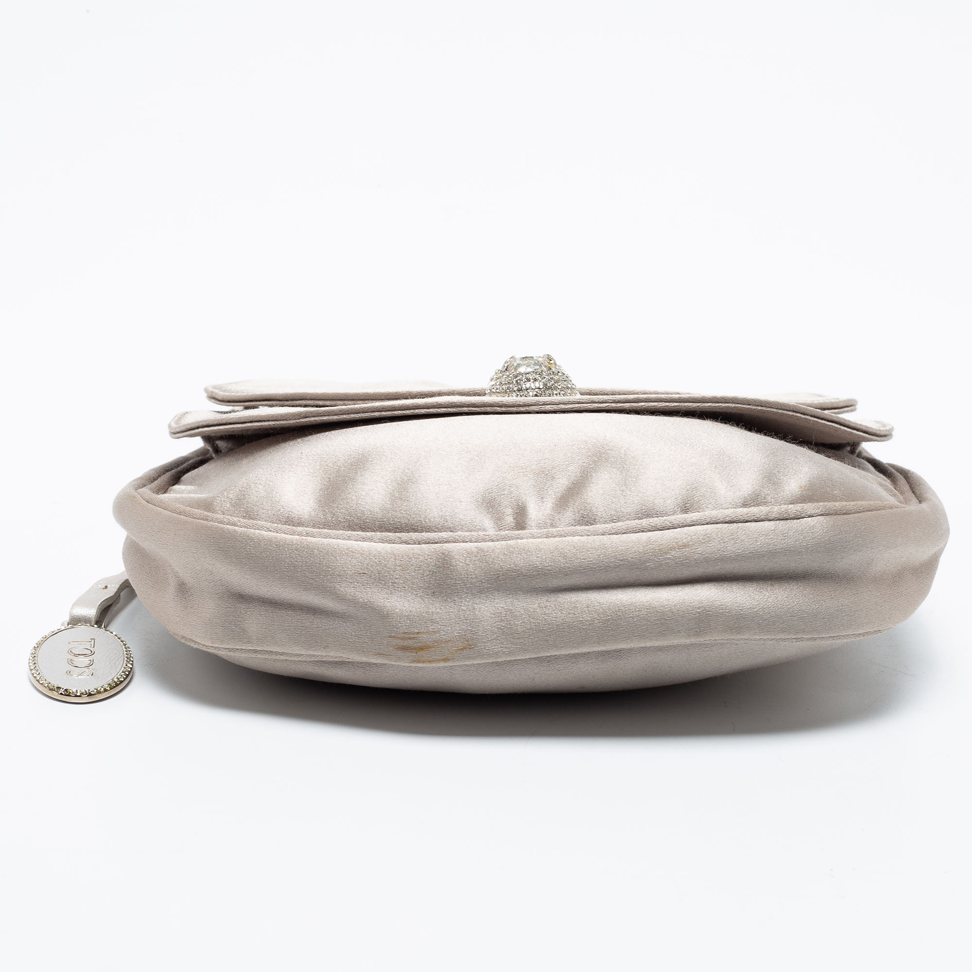Tod's Silver Satin Crystal Embellished Chain Clutch