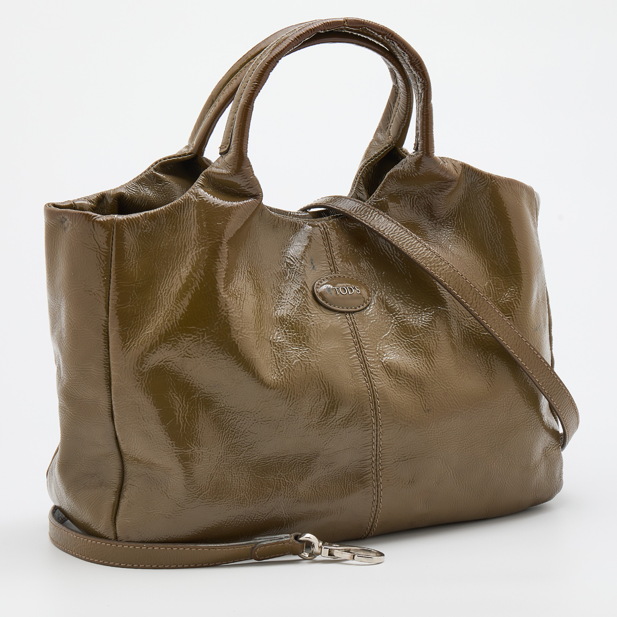 Tod's Olive Patent Leather Tote