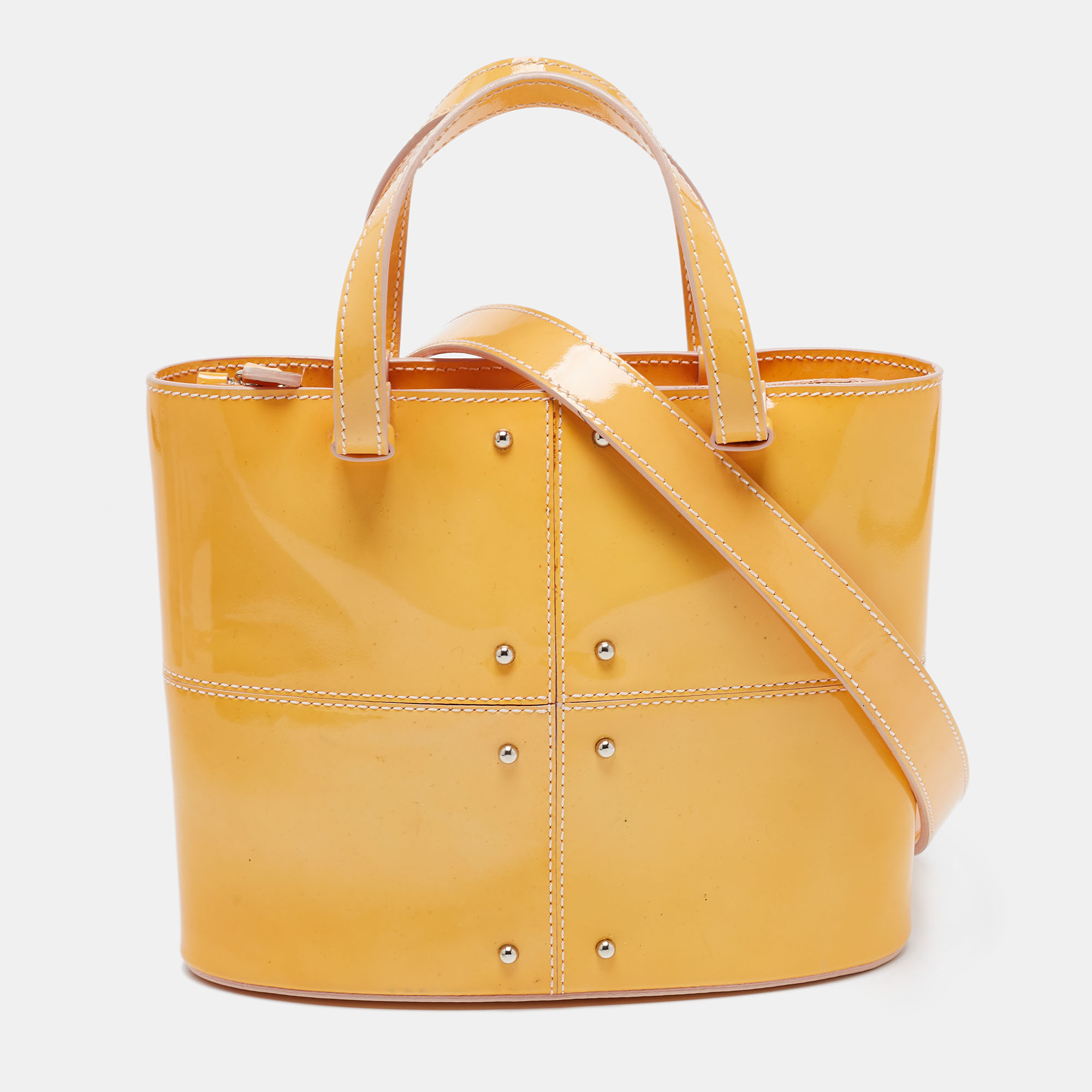 Tod's yellow studded patent leather mini tote