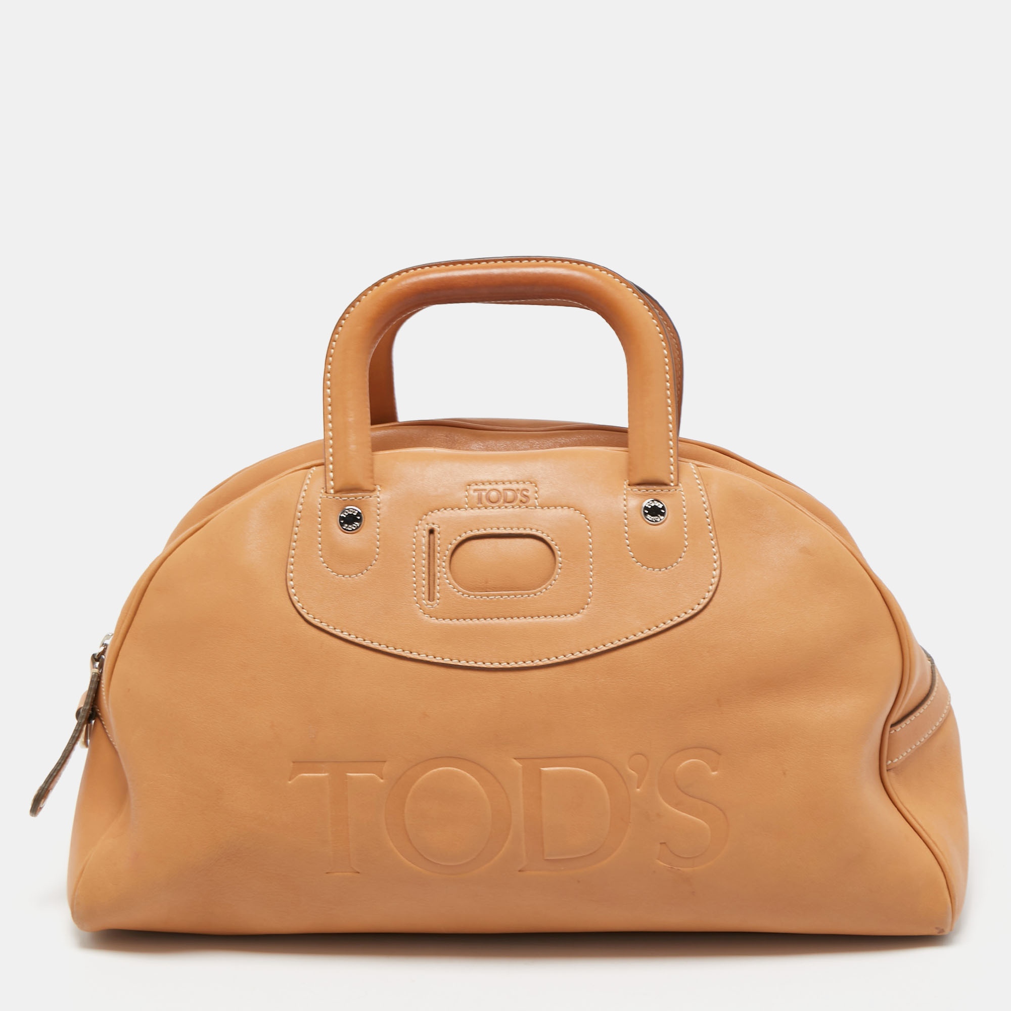 Tod's Tan Leather Logo Top Zip Satchel