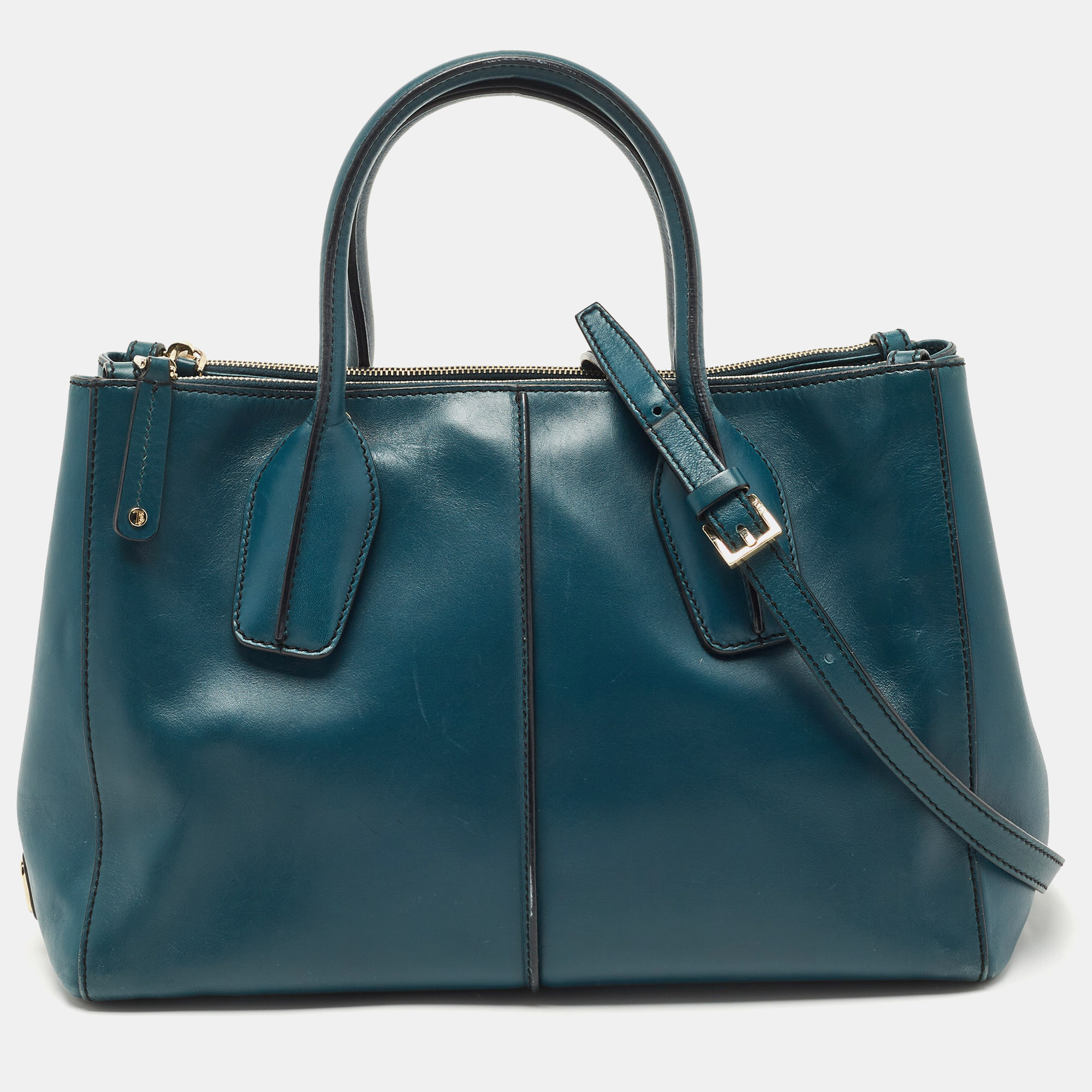 Tod's Green Leather Small D-Styling Shopper Tote