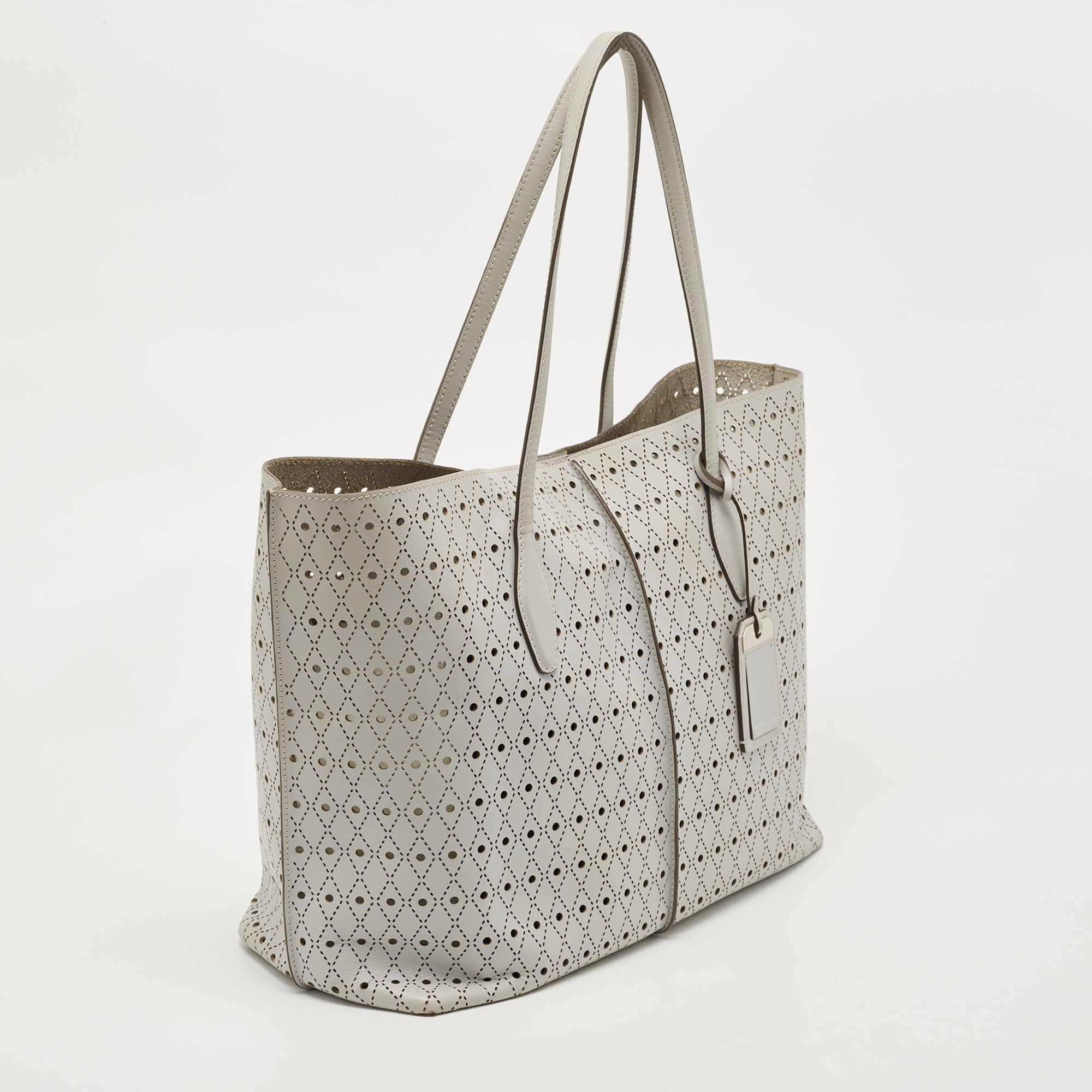 Tod's Grey Perforated Leather Shopper Tote