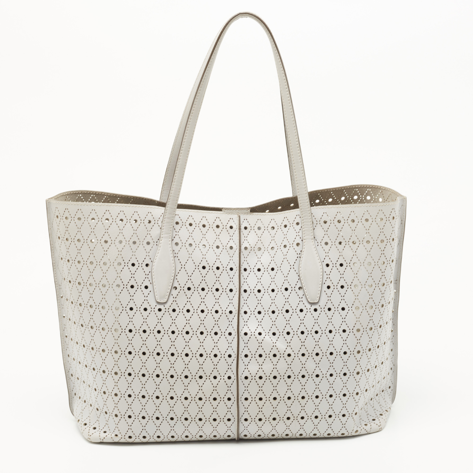 Tod's Grey Perforated Leather Shopper Tote